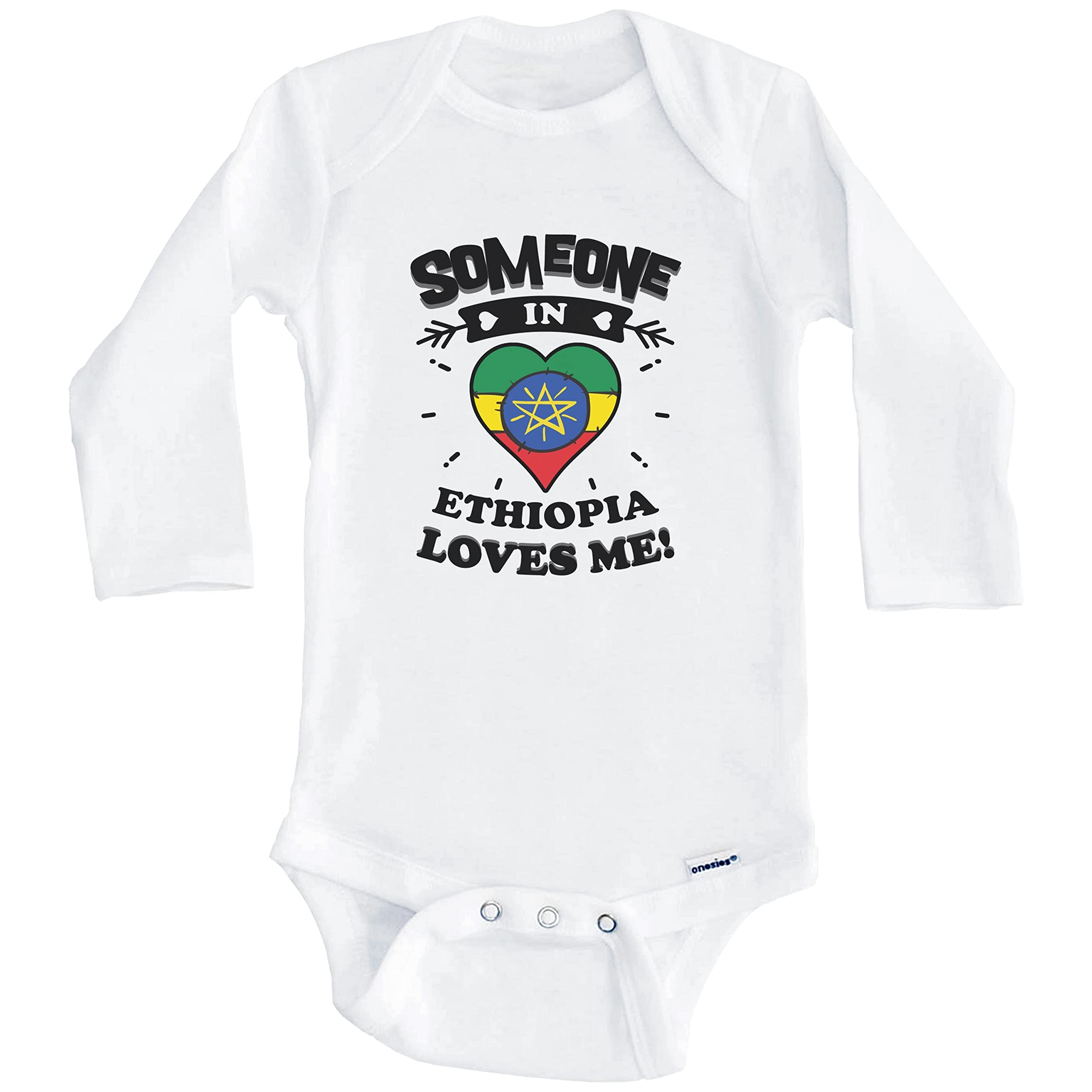 Someone in Ethiopia Loves Me Ethiopian Heart Print Baby Bodysuit - Long Sleeve One-Piece for Newborns & Infants - Perfect for Family Photos, Cultural Celebrations & Everyday Wear