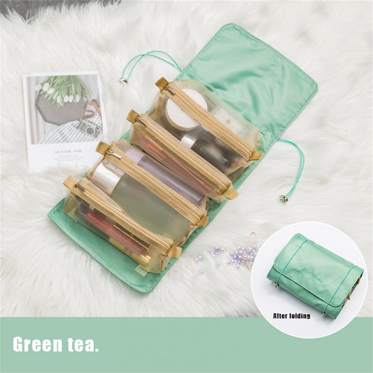 4 IN 1 Foldable Detachable Makeup Organizer with 4 Removable Mesh Compartments - Travel Cosmetic Bag & Toiletry Kit for Women | Perfect for Vacation, Gym, and Daily Essentials Storage