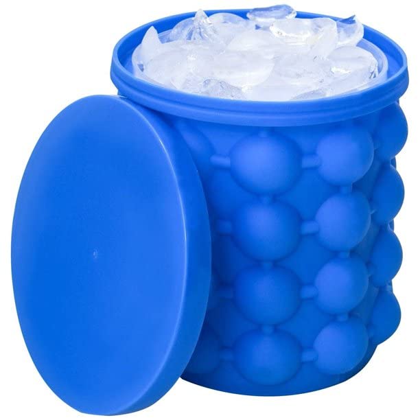 Large Silicone Ice Cube Mold & Ice Bucket (2-in-1) - Round Portable Ice Cube Maker for Cocktails & Drinks - Dark Blue - Perfect for Home Bars, Parties & Outdoor Gatherings