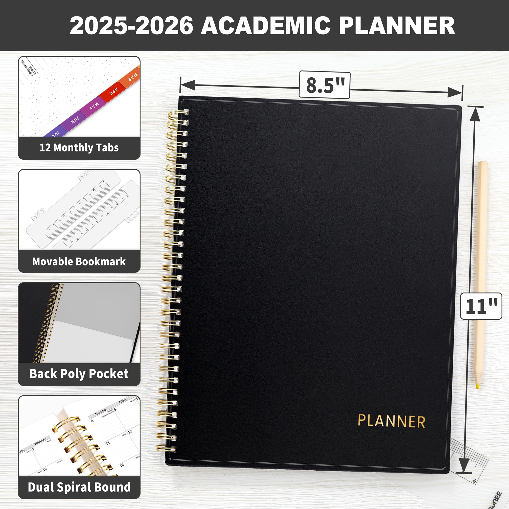 SUNEE 2025-2026 Academic Planner - Weekly & Monthly Calendar from July 2025 to June 2026, 8.5