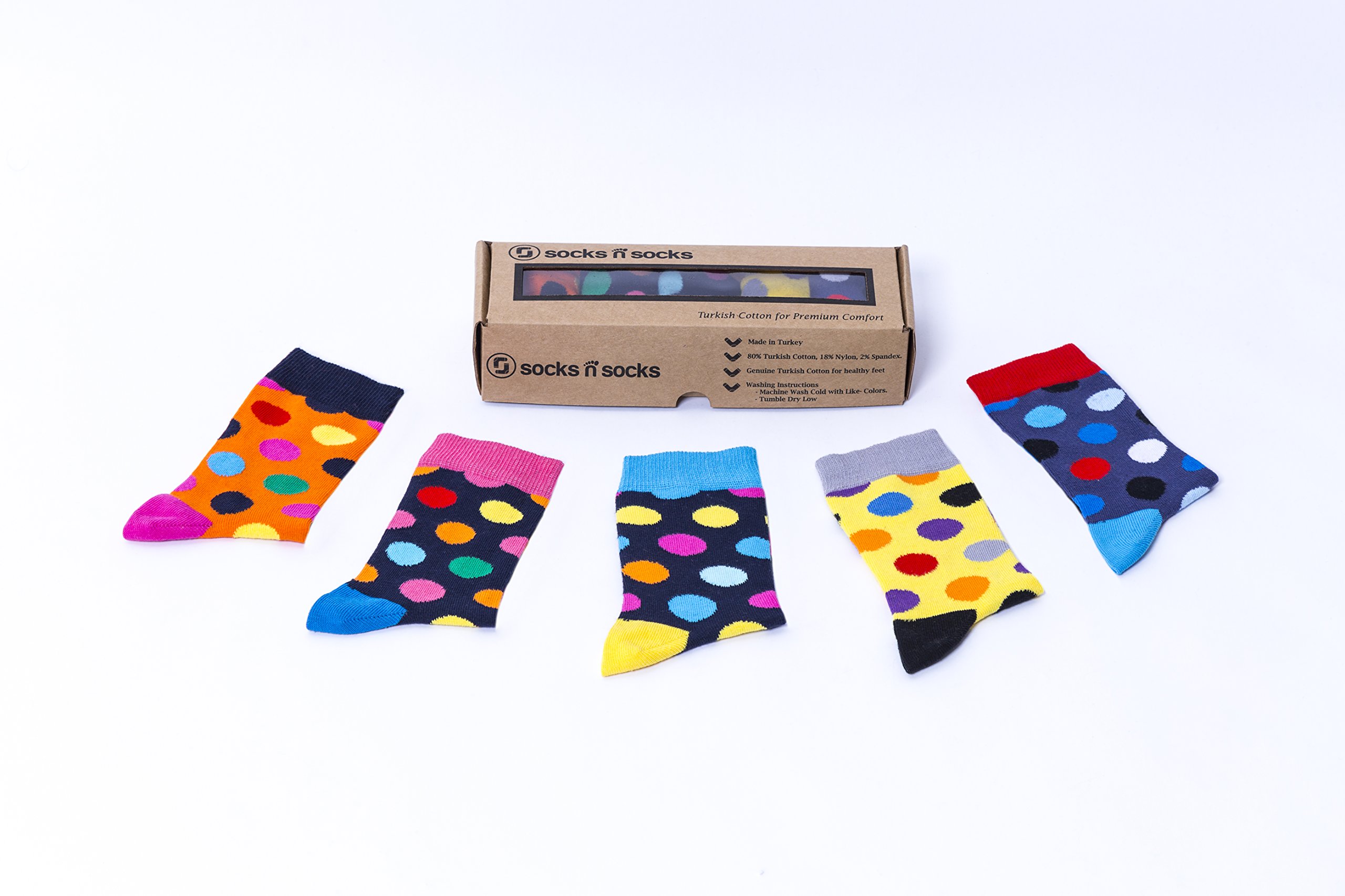 Kids 5-Pair Fun Colorful Cotton Crew Socks Gift Set - Soft Comfortable Dress Socks for School, Parties & Everyday Wear