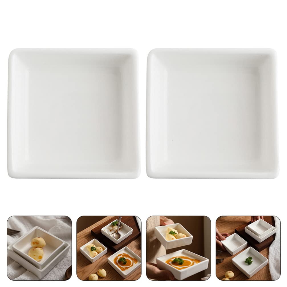 2-Pack Dessert Plates & Pudding Bowls - Multipurpose Snack Storage Dishes, Condiment Holders & Sauce Dipping Bowls for Kitchen, Party, Picnic, BBQ (White)