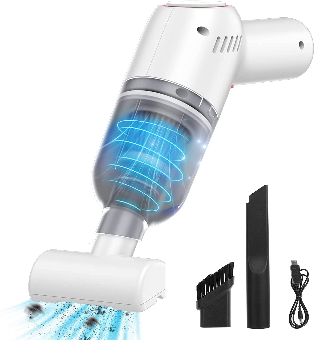 **Powerful Cordless Handheld Vacuum Cleaner - Rechargeable Mini Vacuum with Strong Suction for Car, Home, Kitchen & Pet Hair - Wet & Dry Cleaning - Portable & Lightweight (White) - Perfect for Quick Cleanups, Car Detailing & Pet Hair Removal**