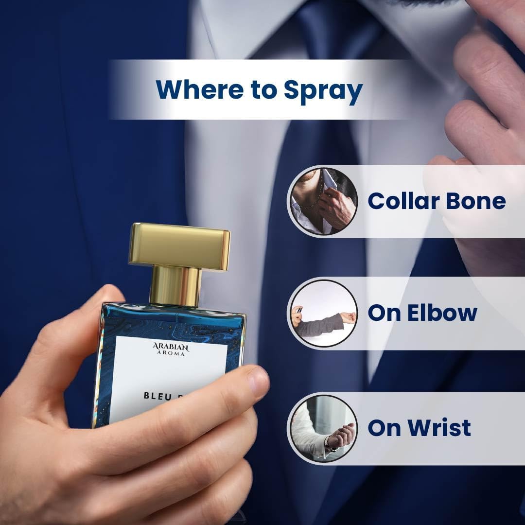 Premium Luxury Arabian Aroma Perfume for Men - Bleu De Cologne Long Lasting Fragrance with Citrus, Woody & Musky Notes - 50ml Extrait de Parfum - Perfect for Date Nights, Office Wear & Special Occasions