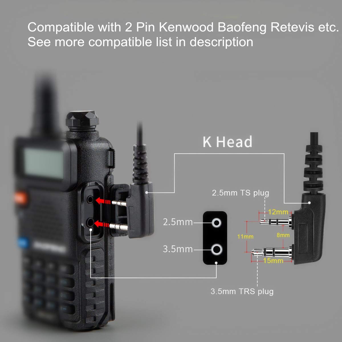 20 Pack Walkie Talkie Earpiece Headset with PTT Mic - 2 Pin 2.5mm/3.5mm G Shape Two Way Radio Headset Compatible with UV5R, 888S, UV-82HP, Kenwood, Retevis H-777, RT21, RT22 - Ideal for Security, Construction, Event Staff & Outdoor Adventures