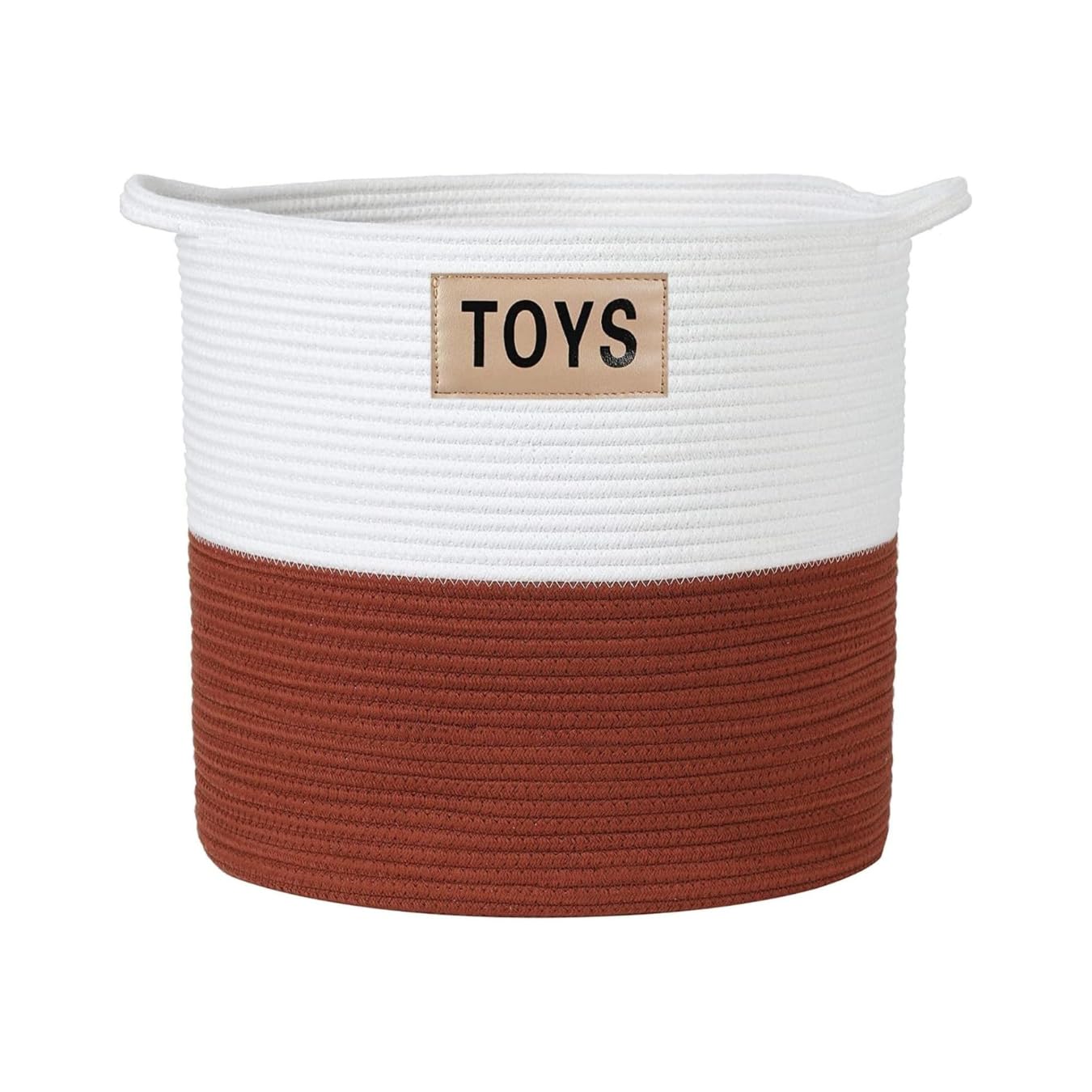 Midlee Rust & White Rope Toys Basket - Stylish Storage Organizer for Kids' Toys, Nursery, Playroom & Living Room Decor