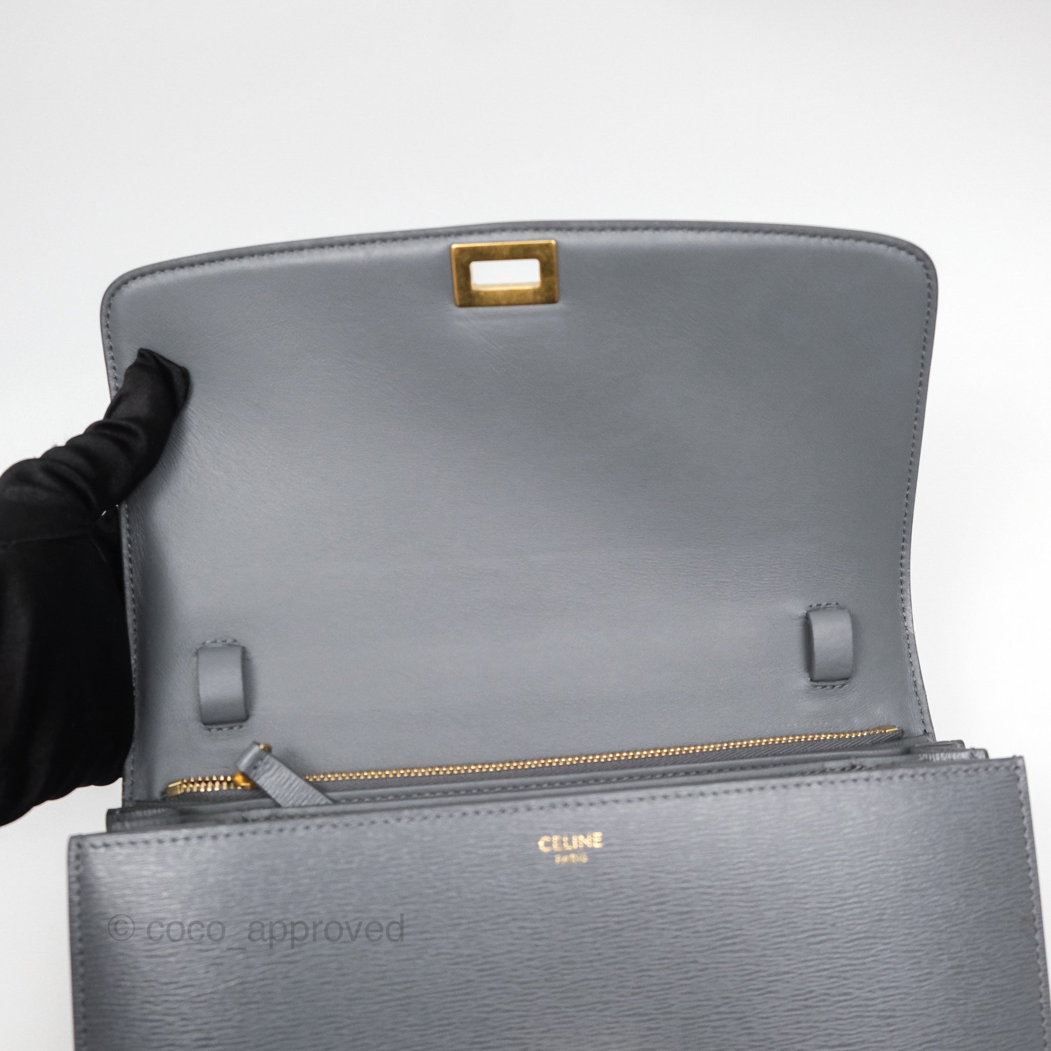 Celine Medium Classic Box Bag in Grey Liege Calfskin Leather - Luxury Crossbody Purse for Women, Perfect for Work, Travel & Evening Events