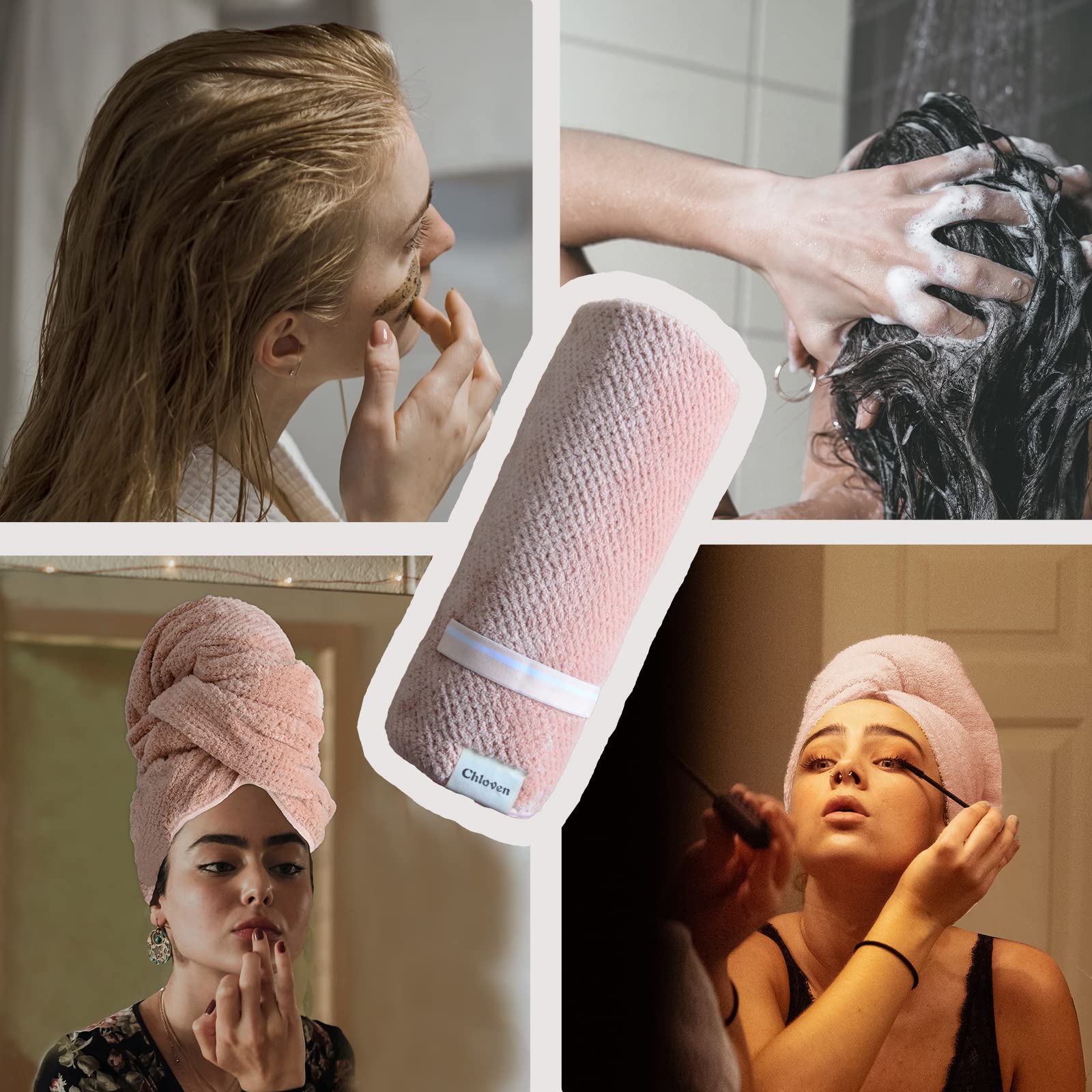 Chloven Jumbo Large Microfiber Hair Towel Wrap for Women - Anti-Frizz Quick Dry Hair Towel with Elastic Strap, Super Absorbent & Ultra Soft XL Hair Wrap for Thick Hair - Perfect for Post-Shower, Salon, Travel & Home Hair Care