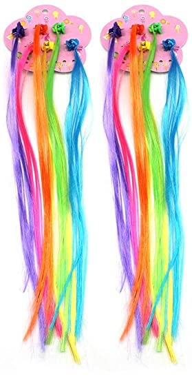 12PC MYSELF Multicolor Fake Hair Strips for Girls & Kids - Clip-in Hair Extensions, Hair Clips & Baby Hair Accessories (Random Colors) - Perfect for Parties, Cosplay & Daily Styling