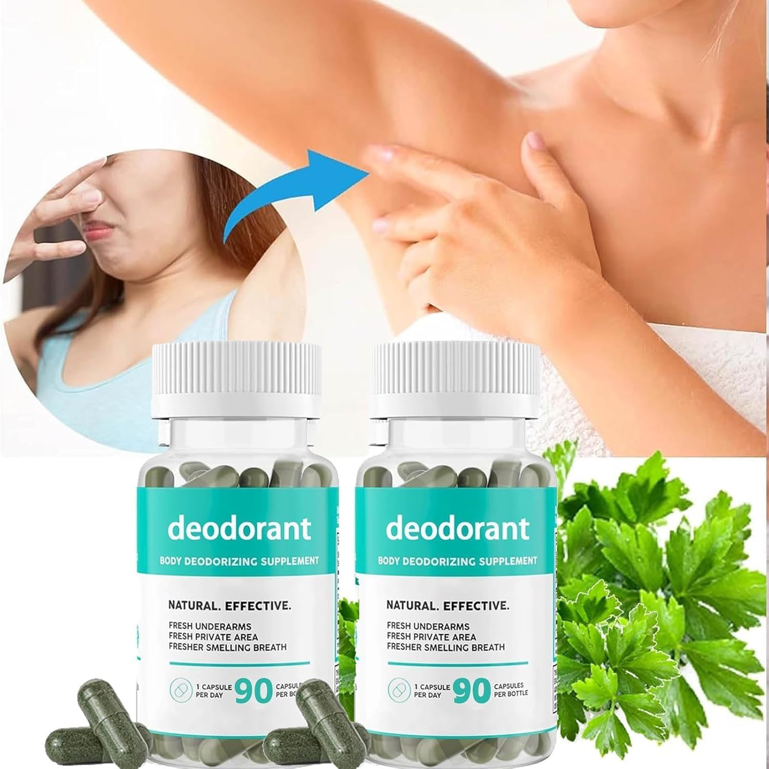 Natural Body Deodorant Capsules for Women - 90 Count | Internal Odor Control Supplement | Reduce Body Odor & Sweat | Perfect for Workouts, Travel & Daily Use