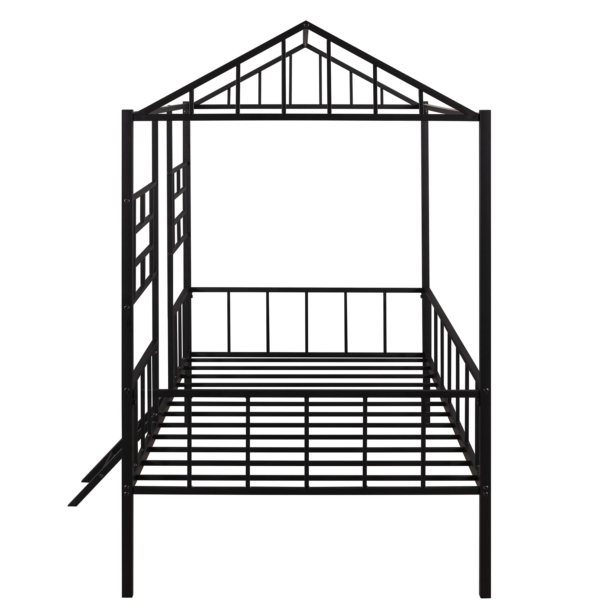 Harper & Bright Designs Metal Low Loft Bed for Kids - Twin Size House-Shaped Platform Bed Frame with Slatted Support - Perfect for Toddlers, Teens & Small Spaces (Black) - Ideal for Bedrooms, Playrooms & Dorm Rooms