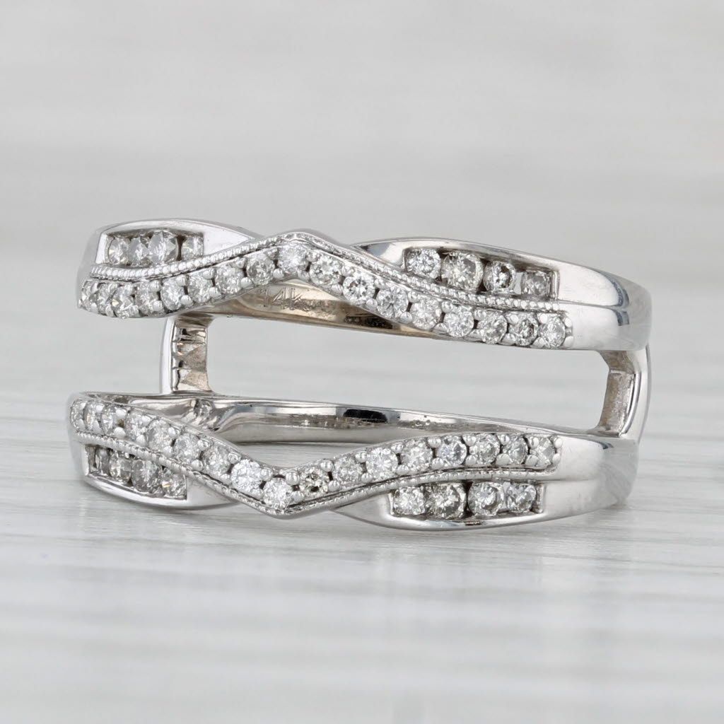 0.20ctw Diamond Ring Guard - 14K White Gold Wedding Band Size 6 - Bridal Ring Enhancer for Engagement & Anniversary Gifts