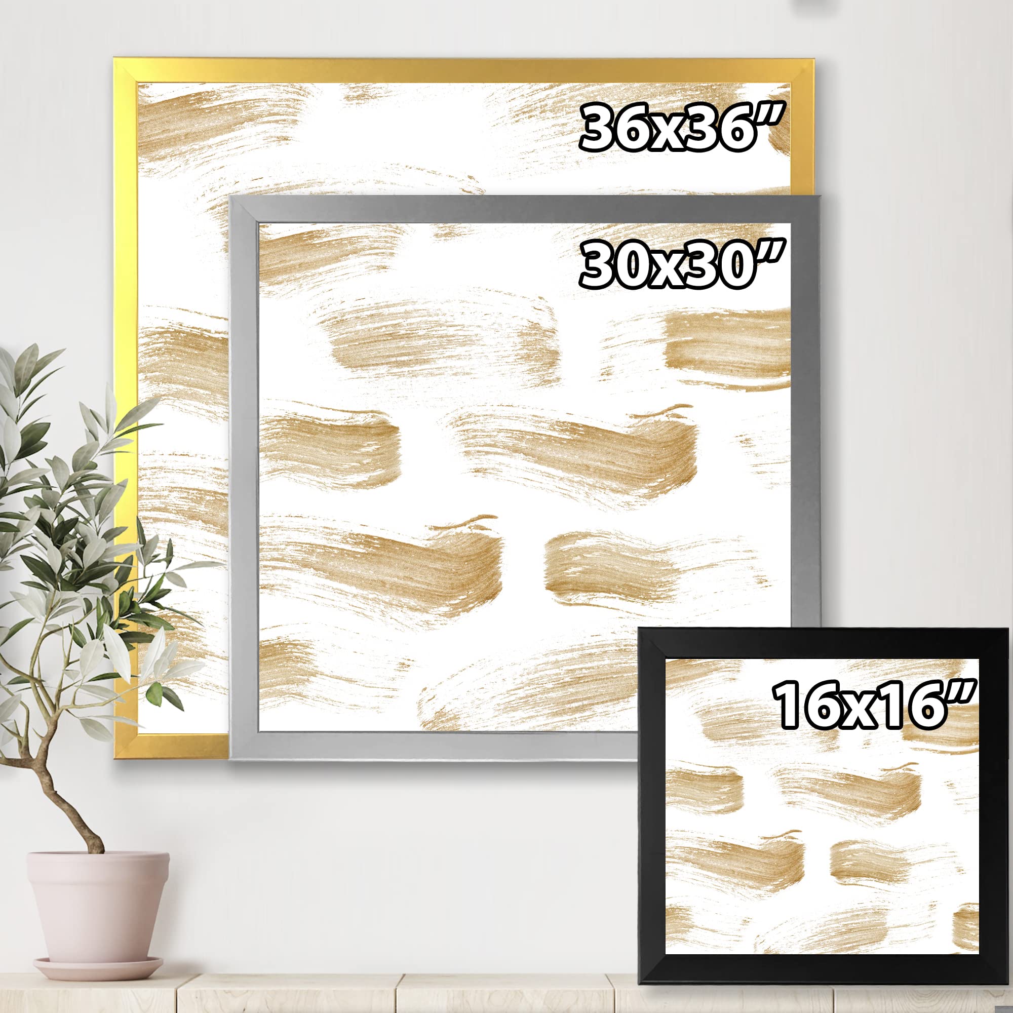 DesignQ Golden Abstract Strokes Modern Framed Wall Art - Contemporary Home Decor for Living Room, Bedroom & Office - Premium Canvas Painting for Stylish Interior Design