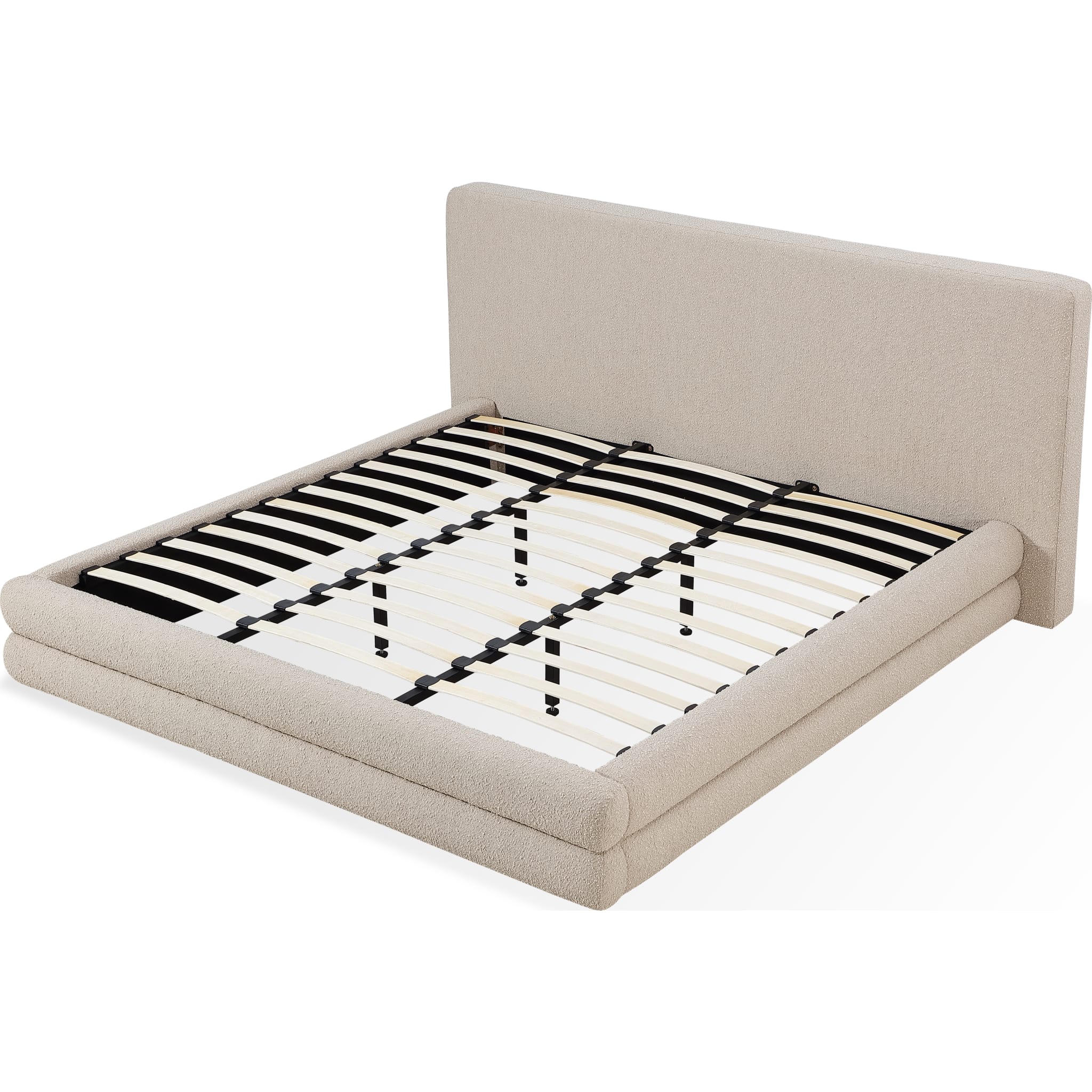 Maya Upholstered Platform Bed Frame - Brun Boucle Fabric Queen Size - Modern Bedroom Furniture for Small Spaces & Guest Rooms