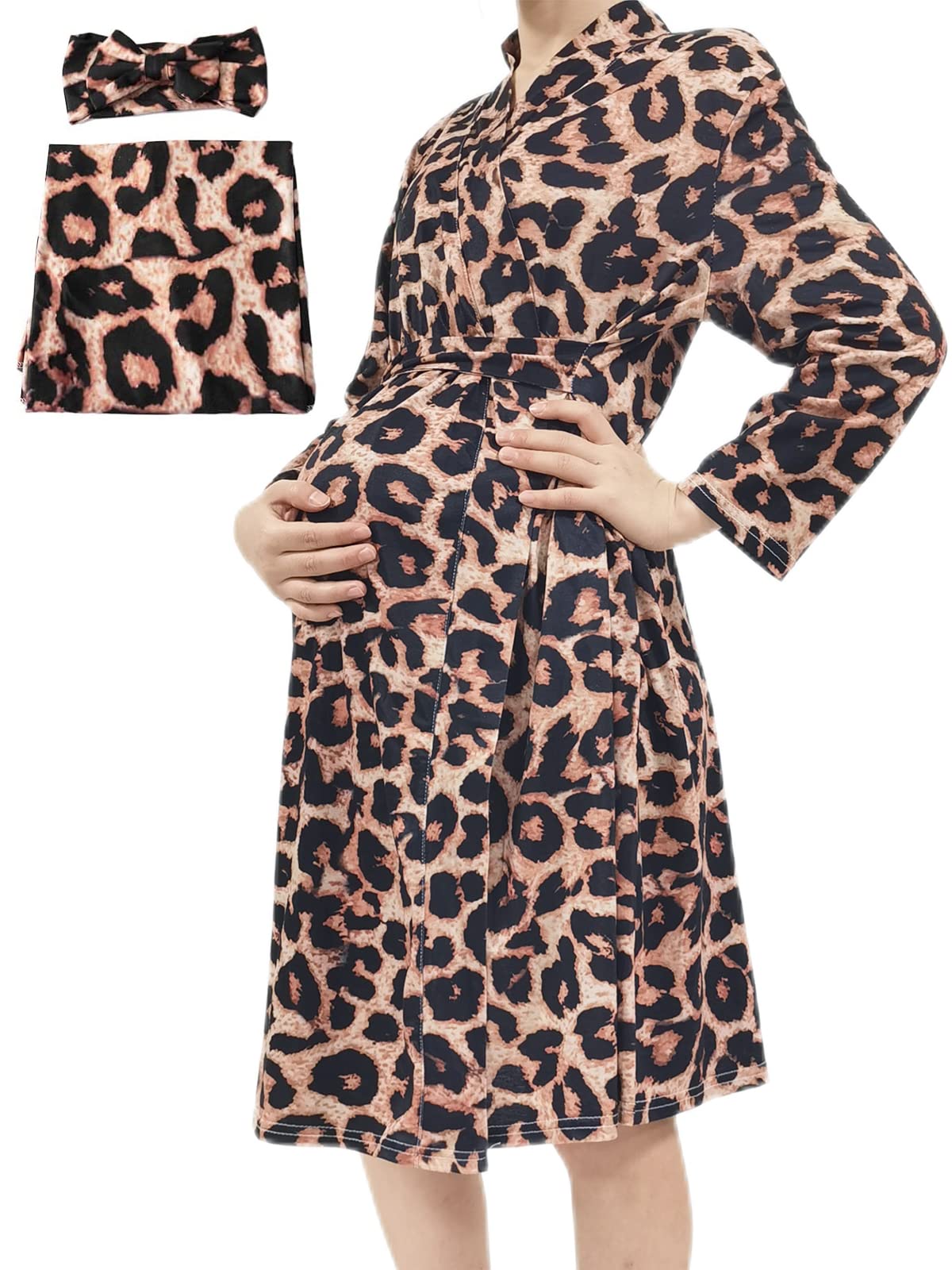 Soft Maternity Robe & Matching Baby Swaddle Blanket Set - Nursing Robe with Receiving Blanket for Newborns, Perfect for Hospital, Labor & Postpartum Care - Gift for Mom & Baby Girls Boys