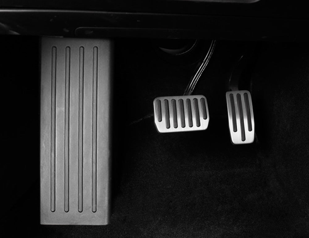 2-Piece Silver Aluminum Foot Pedal Covers for 2017+ Tesla Model 3 - Track Design Style - Upgrade Interior & Enhance Driving Experience