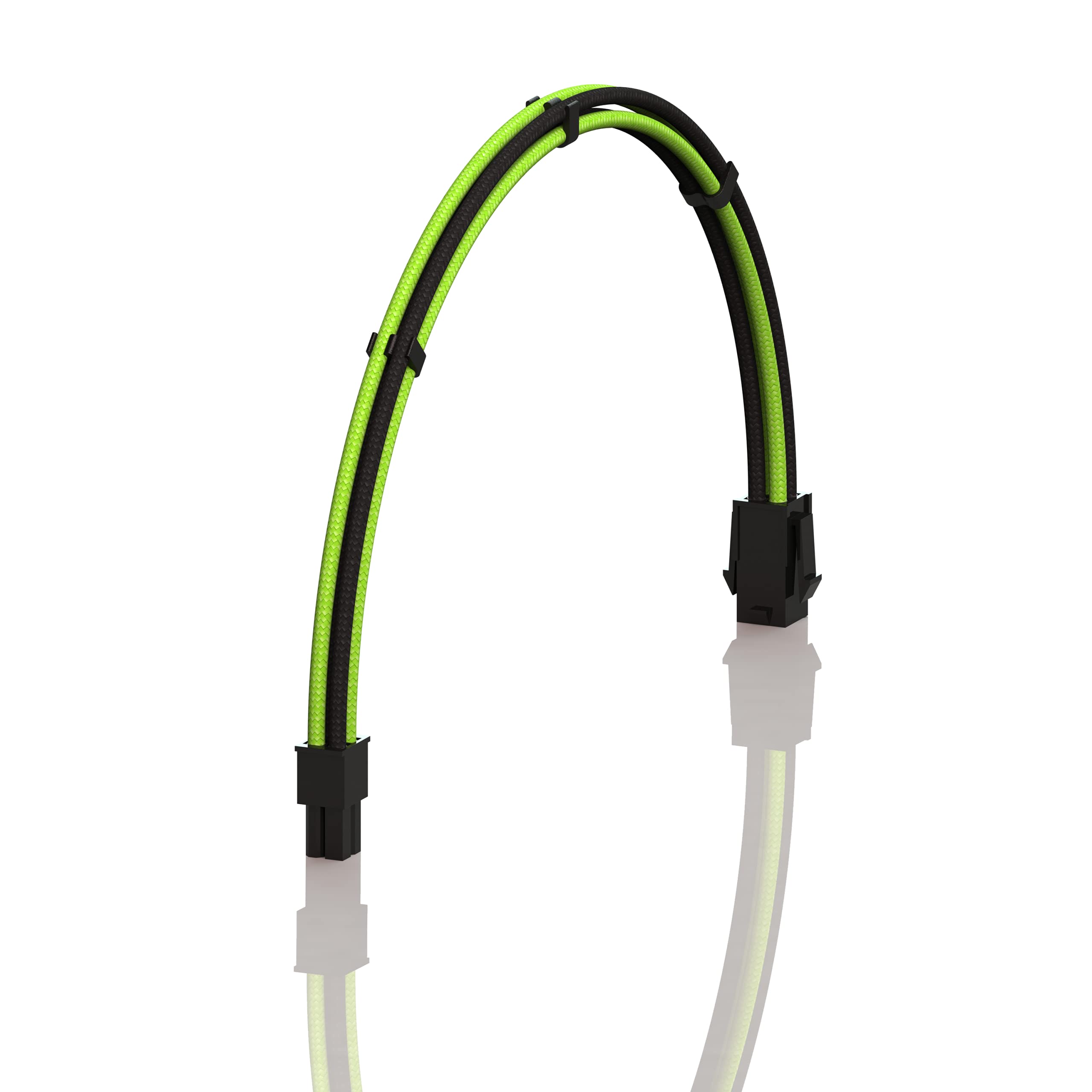 LINKUP - AVA 50cm EPS 4 Pin CPU ATX Motherboard PSU Power Supply Braided Sleeved Extension Cable with Combs | High Durability Stiff Design | Single Pack 500mm GreenBlack | Perfect for PC Gaming Rigs & Custom Computer Builds