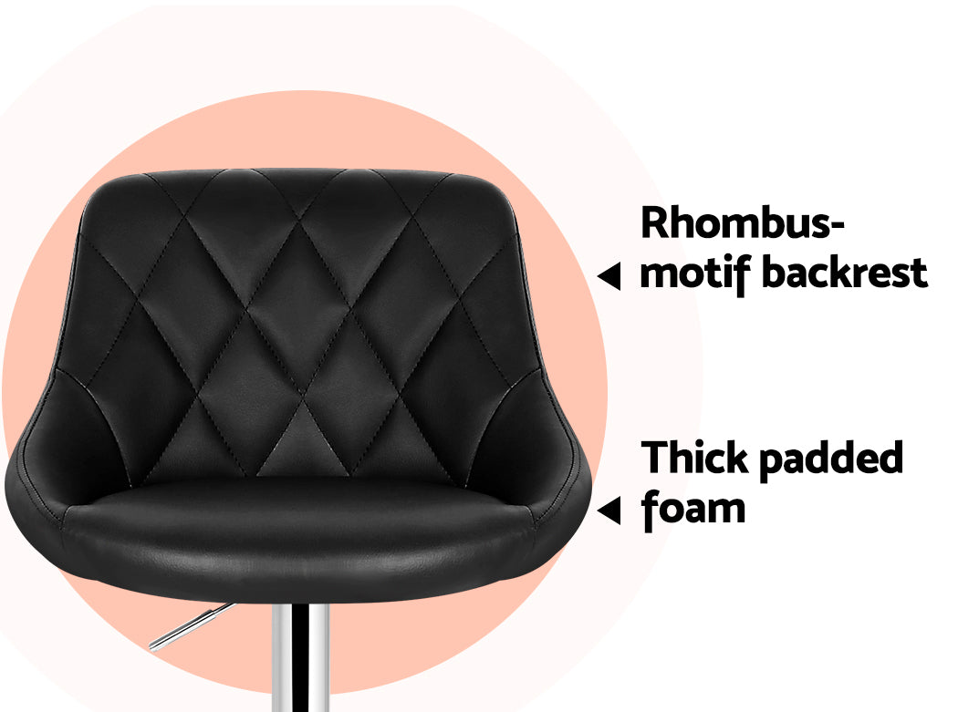 2 Pack Black Leather Bar Stools with Padded Seats and Gas Lift Mechanism - Perfect for Kitchen Islands, Home Bars, and Counter Height Dining
