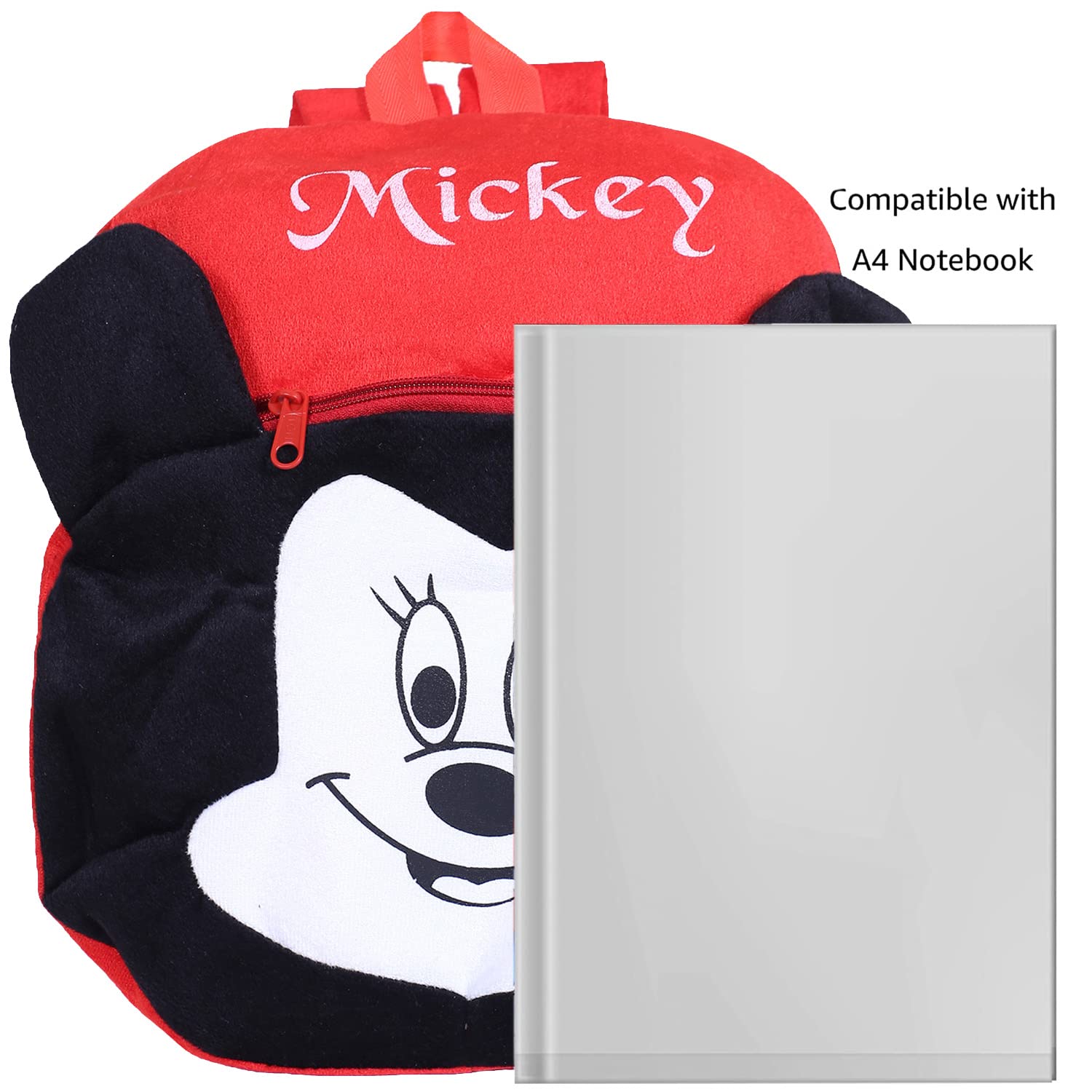 Disney Mickey Mouse Plush Backpack for School & Travel - 2 Compartment Velvet Bag with Zipper & Mickey Face Design (Red) - Perfect for Kids, Students, and Disney Fans