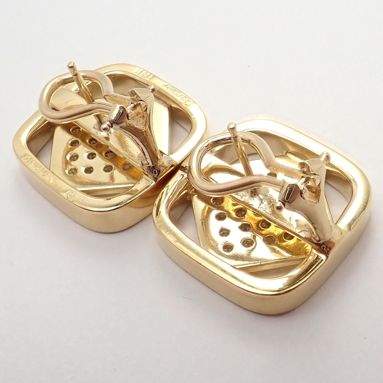 Authentic Cartier Dinh Van 18K Yellow Gold Diamond Earrings - Luxury Vintage Jewelry for Women - Perfect for Weddings, Anniversaries & Special Occasions