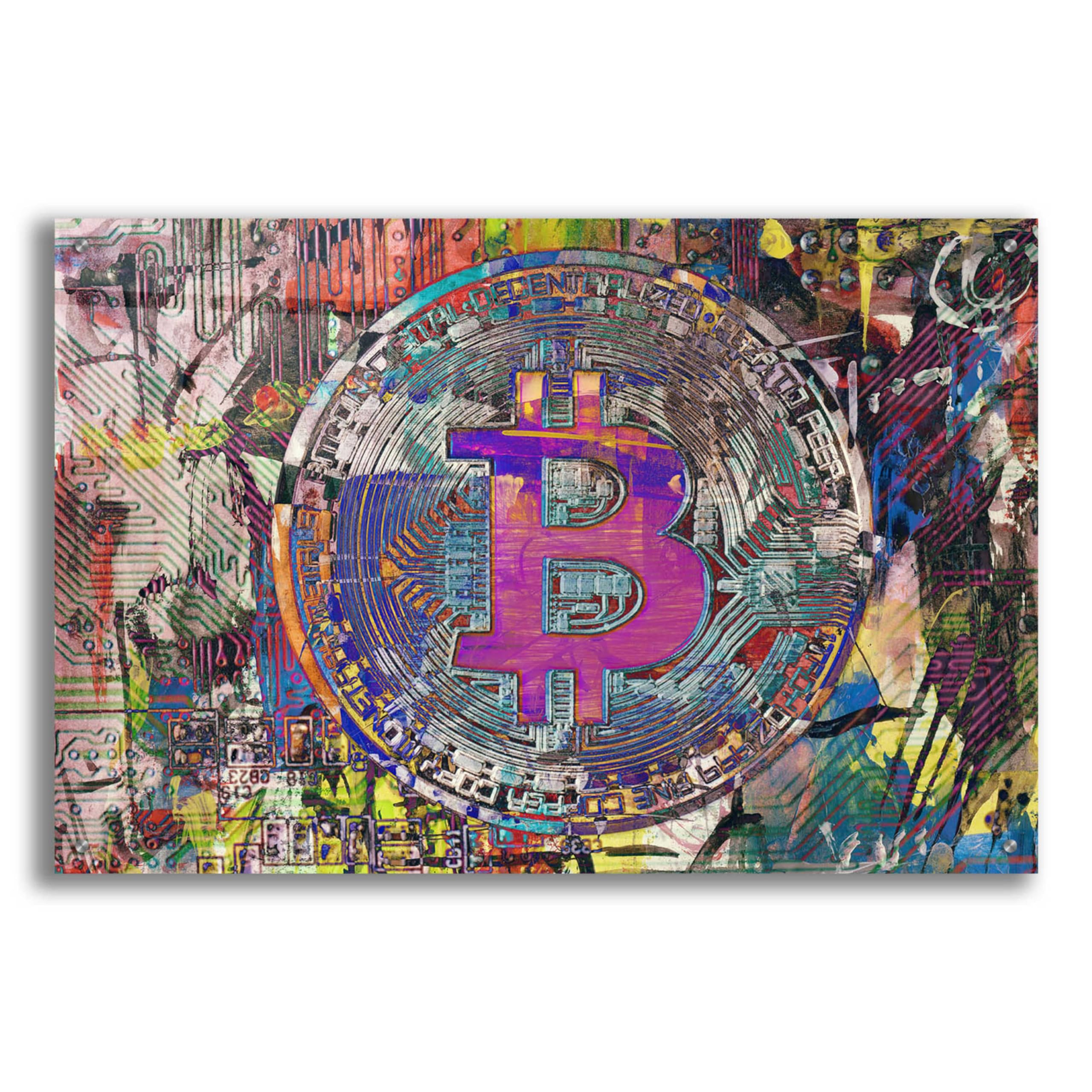 Bitcoin Coin 1 Wall Art by Irena Orlov - 36x24 Inch Acrylic Glass Painting - Modern Crypto Artwork for Home & Office Decor