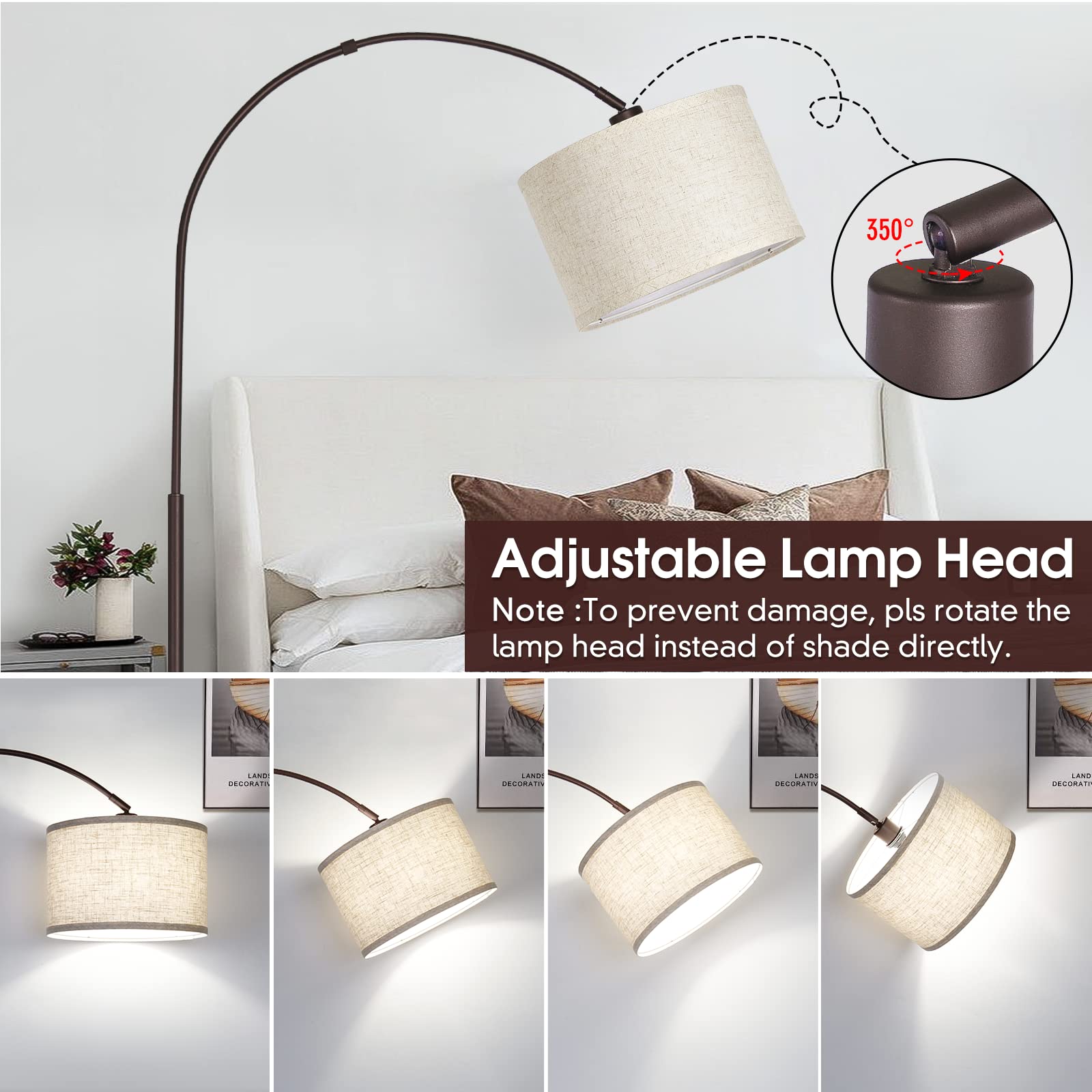 Dimmable Arc Floor Lamp - Adjustable Farmhouse Standing Lamp with Hanging Shade, 9W LED Bulb Included - Mid Century Modern Tall Pole Lamp for Living Room, Bedroom & Over Couch - Perfect for Reading Nook, Home Office & Cozy Farmhouse Decor