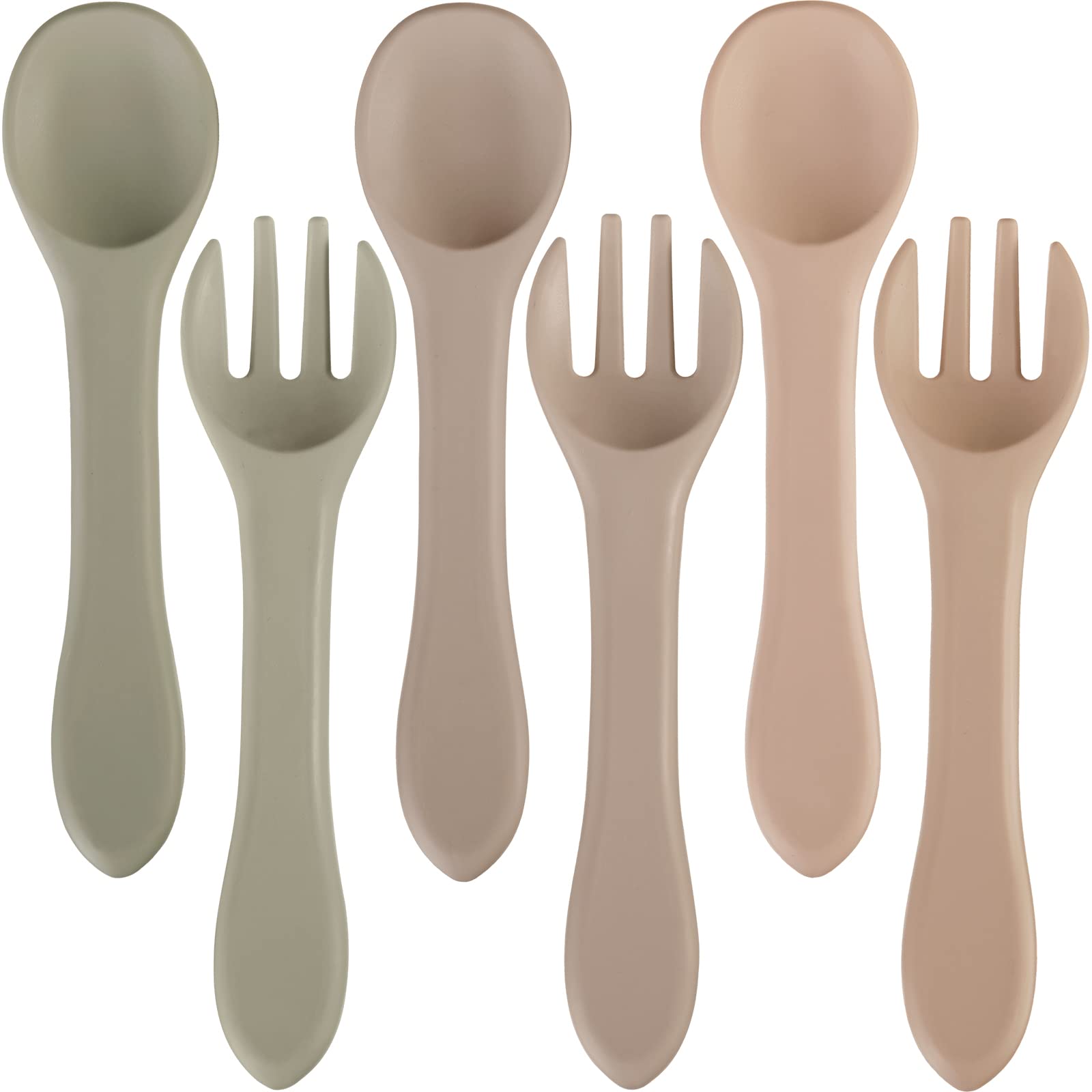 6-Piece Silicone Baby Feeding Forks & Spoons Set - BPA-Free, Soft & Safe Self-Feeding Utensils for Babies 6+ Months - First Foods Starter Kit for Toddlers (Cream) - Perfect for Weaning, Baby-Led Weaning & First Solid Foods