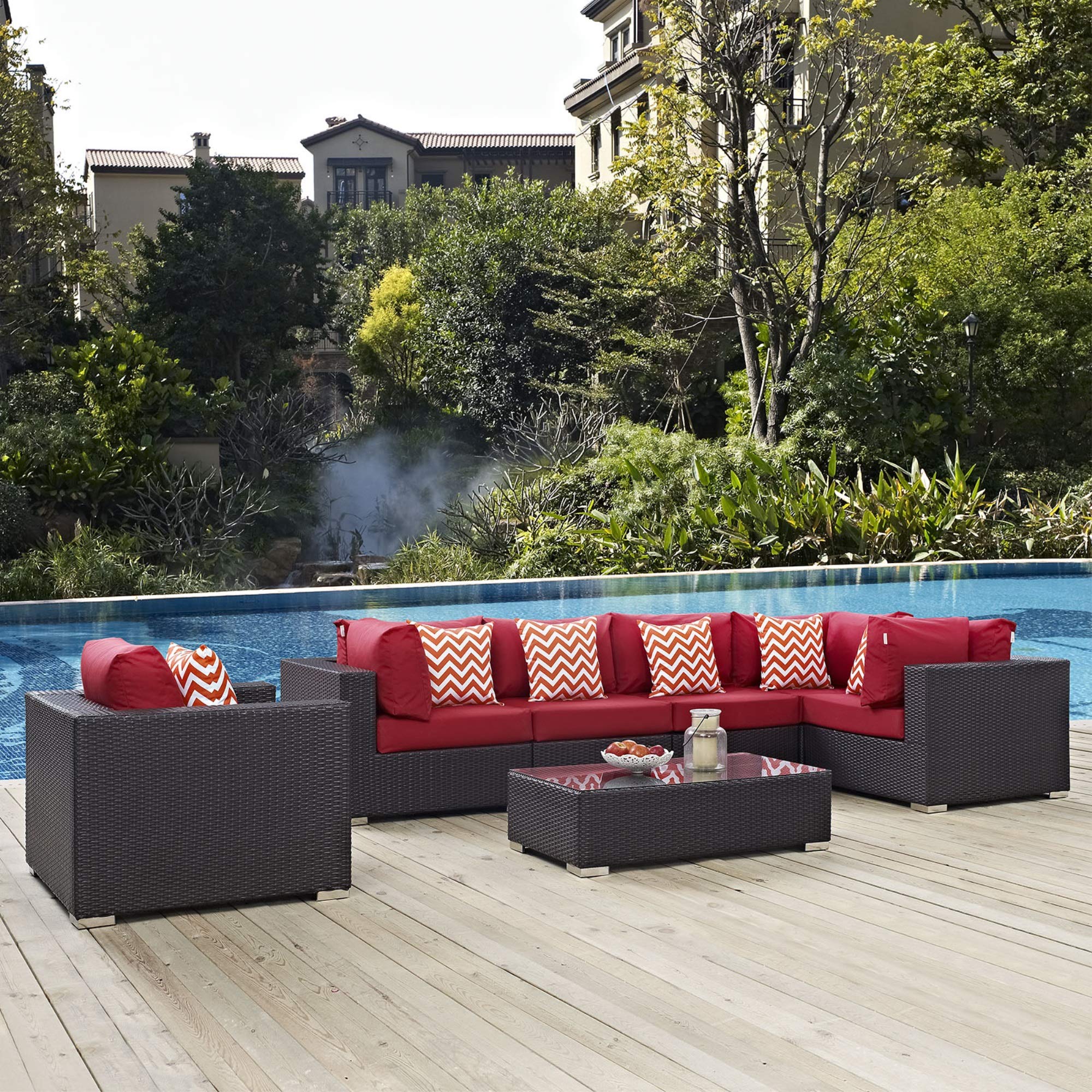 Ergode Convene Outdoor Sectional Sofa Set - Durable Rattan Weave & Weather-Resistant Cushions - Adjustable Modular Design for Patio, Backyard, Poolside - Perfect for Outdoor Entertaining and Relaxation