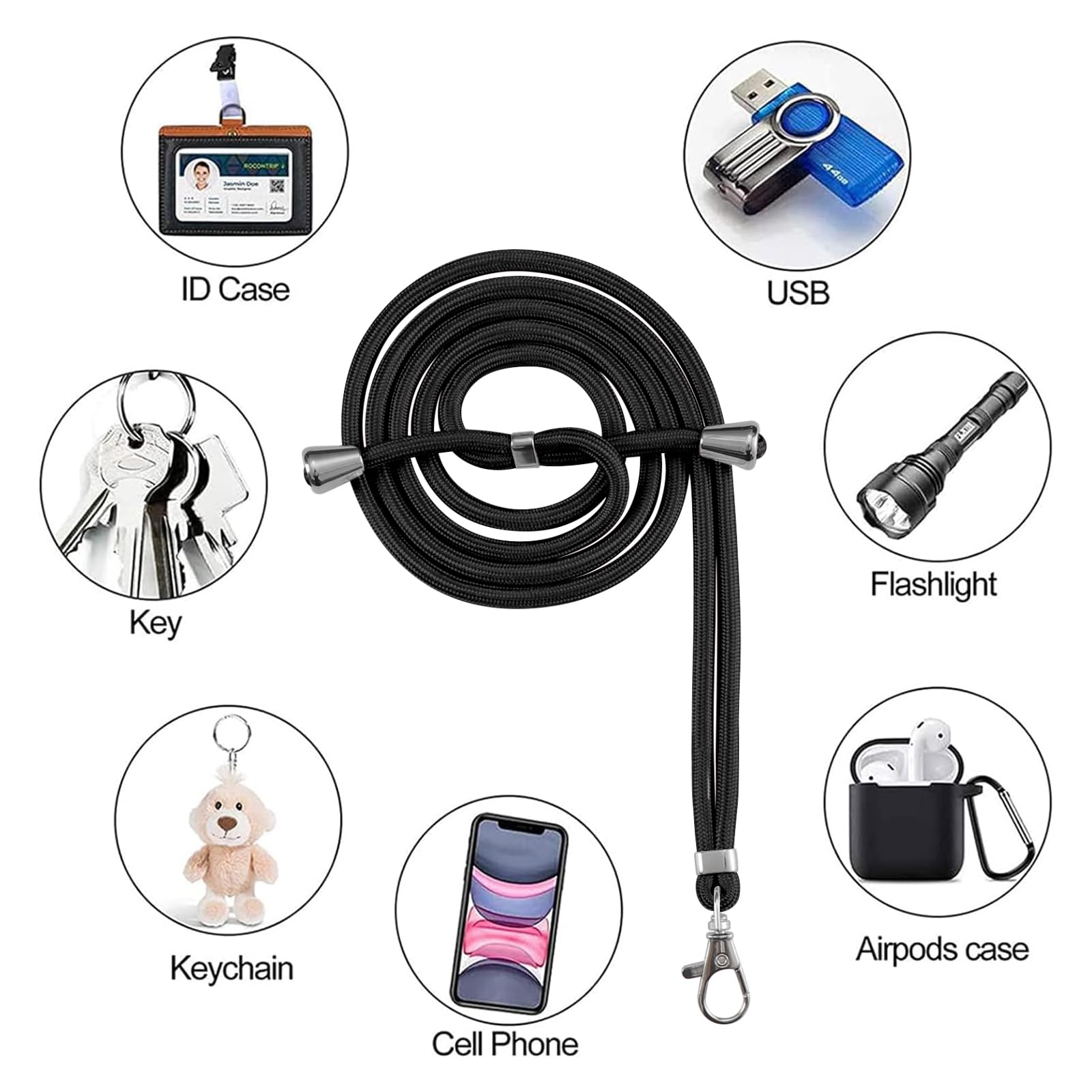 Yoedge Universal Adjustable Nylon Phone Lanyard - Black Neck Strap with 2 Patches for Most Smartphones | Perfect for Travel, Work & Outdoor Activities