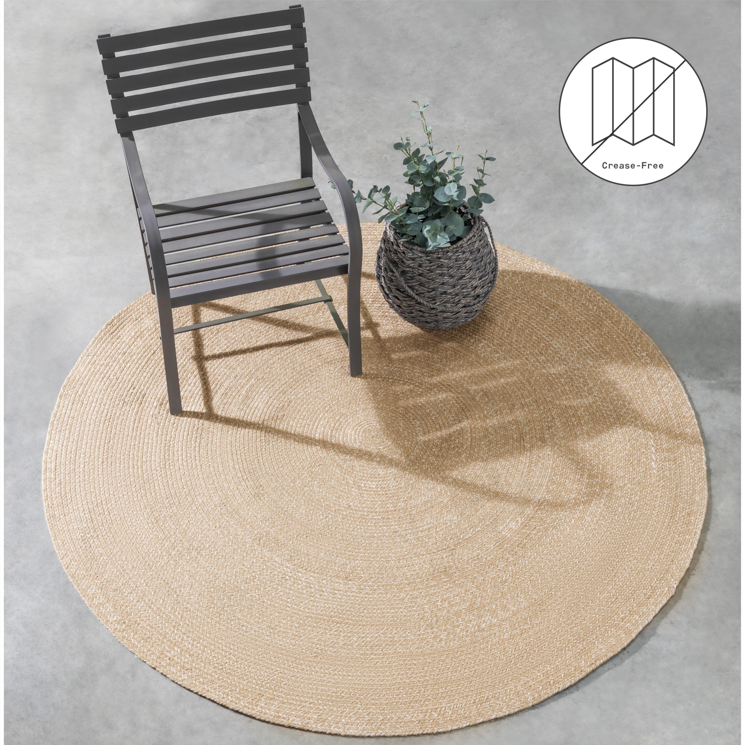 Fab Habitat Machine Washable Area Rug - Hand Woven Stain Resistant Pet Friendly Recycled Polyester - Yellowstone Outdoor Natural 6 ft Round Rug for Bedroom, Living Room & Dining Room - Perfect for Home Decor and High Traffic Areas
