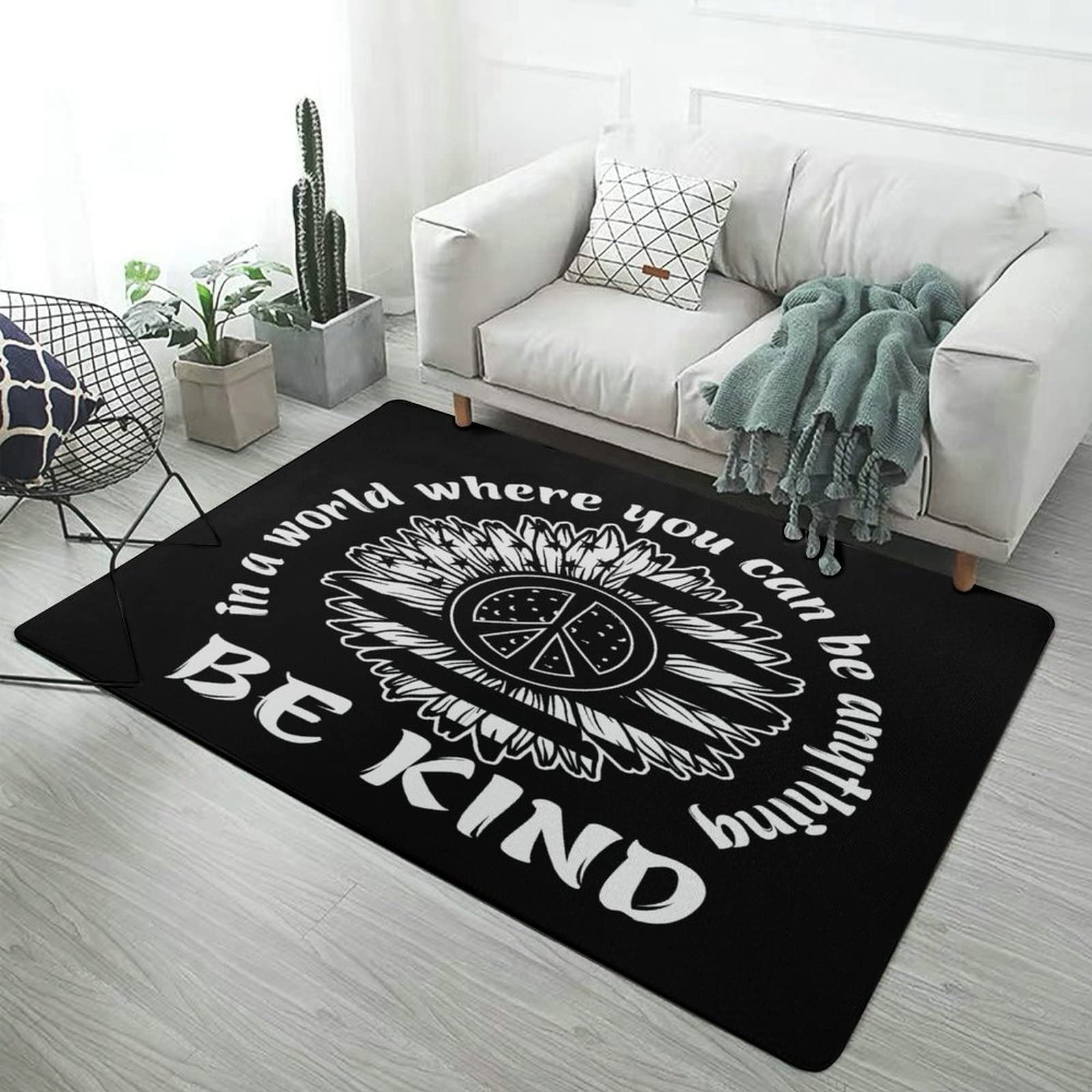 Be Kind America Flag Rug - 3x5ft Soft Floor Mat for Kids, Teens & Adults | Patriotic Bedroom, Living Room, Nursery, Playroom & Dorm Decor | Perfect for Science Feminism Supporters & Human Rights Advocates