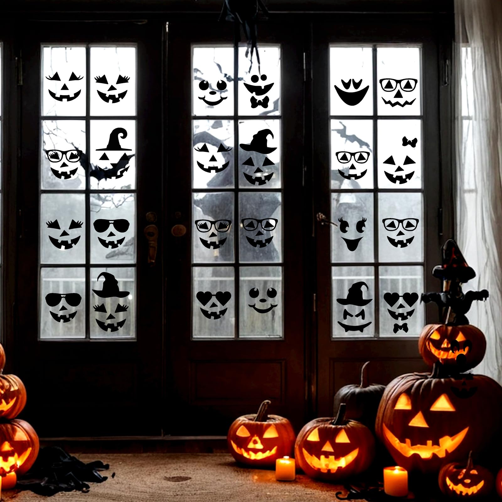 Halloween Pumpkin Face Stickers - Cute & Scary Vinyl Decals for Pumpkins, Glass Jars - DIY Halloween Party Decorations & Crafts - Perfect for Pumpkin Carving, Window Decor, and Halloween Party Supplies