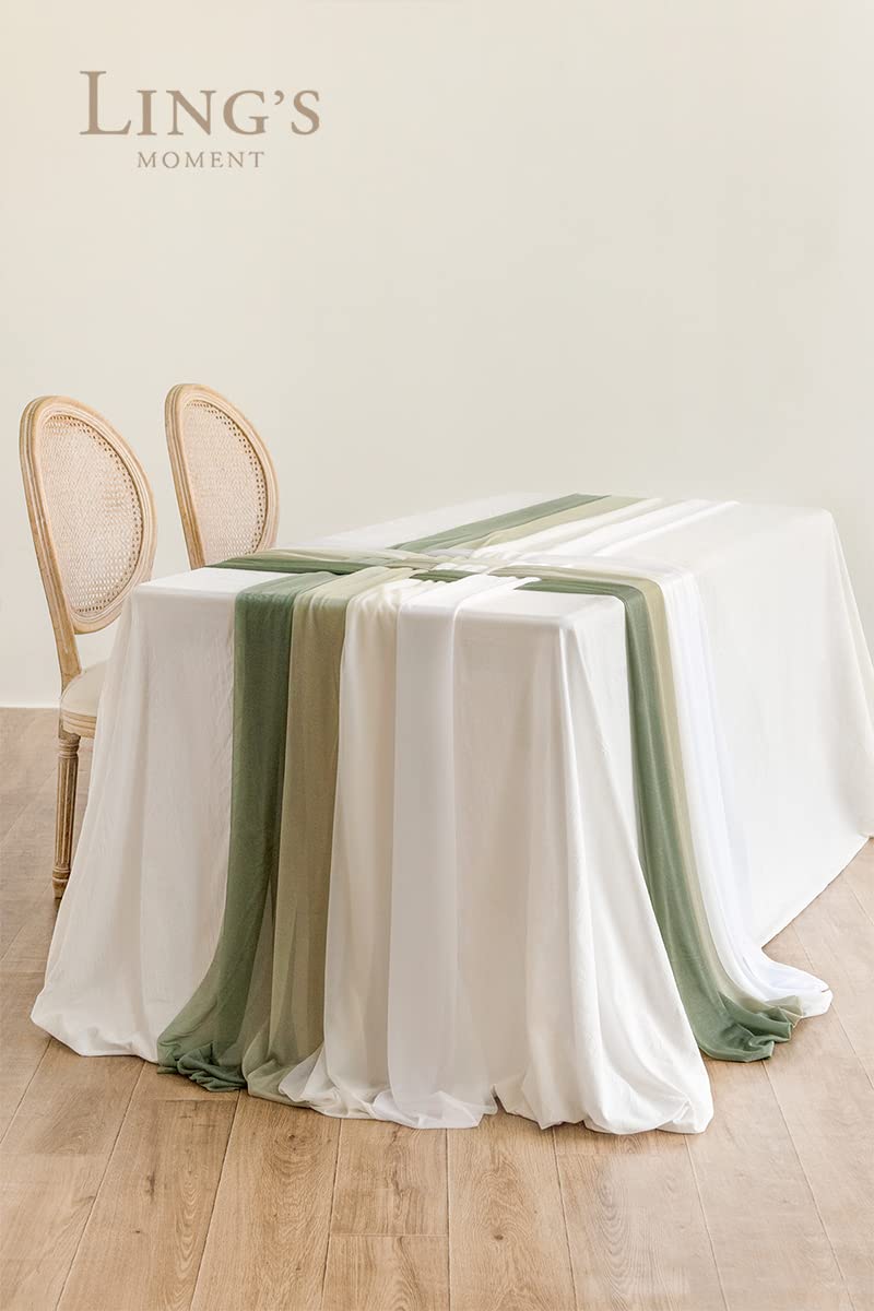 Ling's Moment Sage Green Waffle Weave Table Runner Set of 8 - 18x120 Inch Polyester Fabric for Wedding, Bridal Shower & Bachelorette Party Decor - Perfect for Rustic, Farmhouse & Boho Chic Table Settings