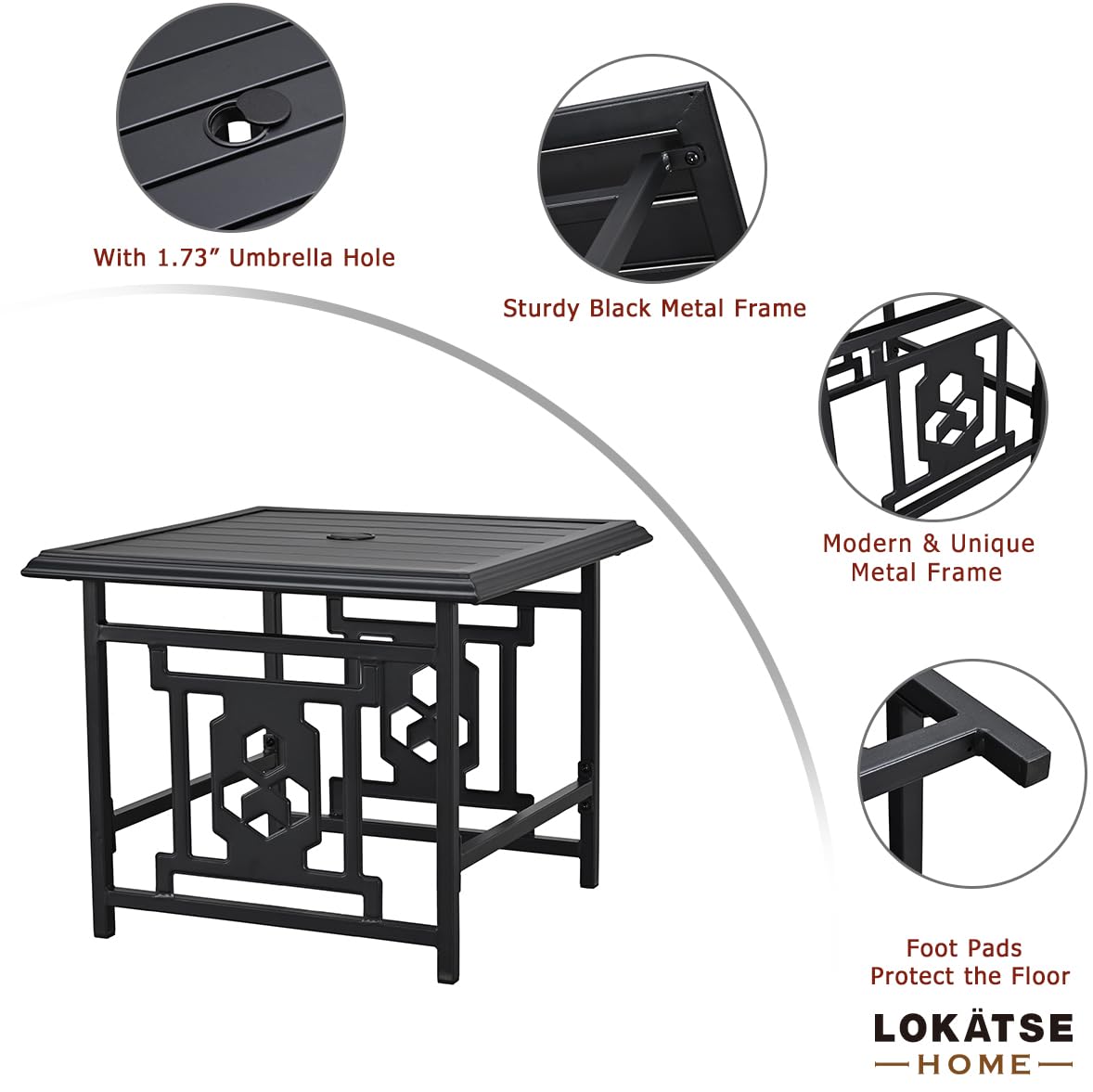 LOKATSE HOME Heavy Duty Patio Umbrella Stand with Hole - Outdoor Table Base for Garden, Bistro, Deck & Poolside - Durable Steel Construction (Black) - Perfect for Outdoor Dining, Lounging & Entertaining