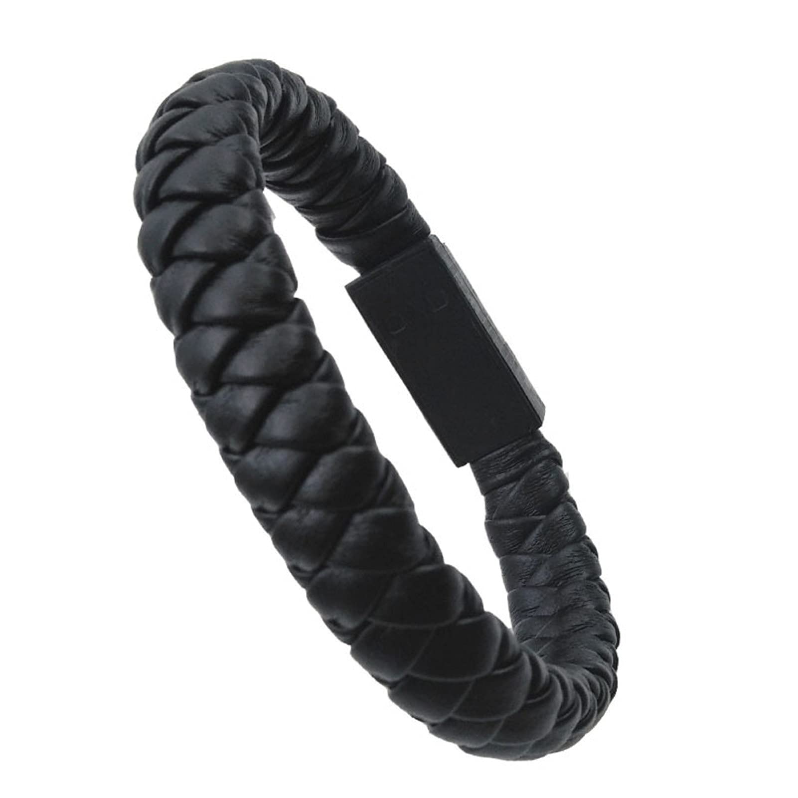 CactusAngui Portable Fast Charging Bracelet Cord - Faux Leather Woven Type-C & Micro USB Charger Cable (Black) | Perfect for Travel, Gym & On-the-Go Charging