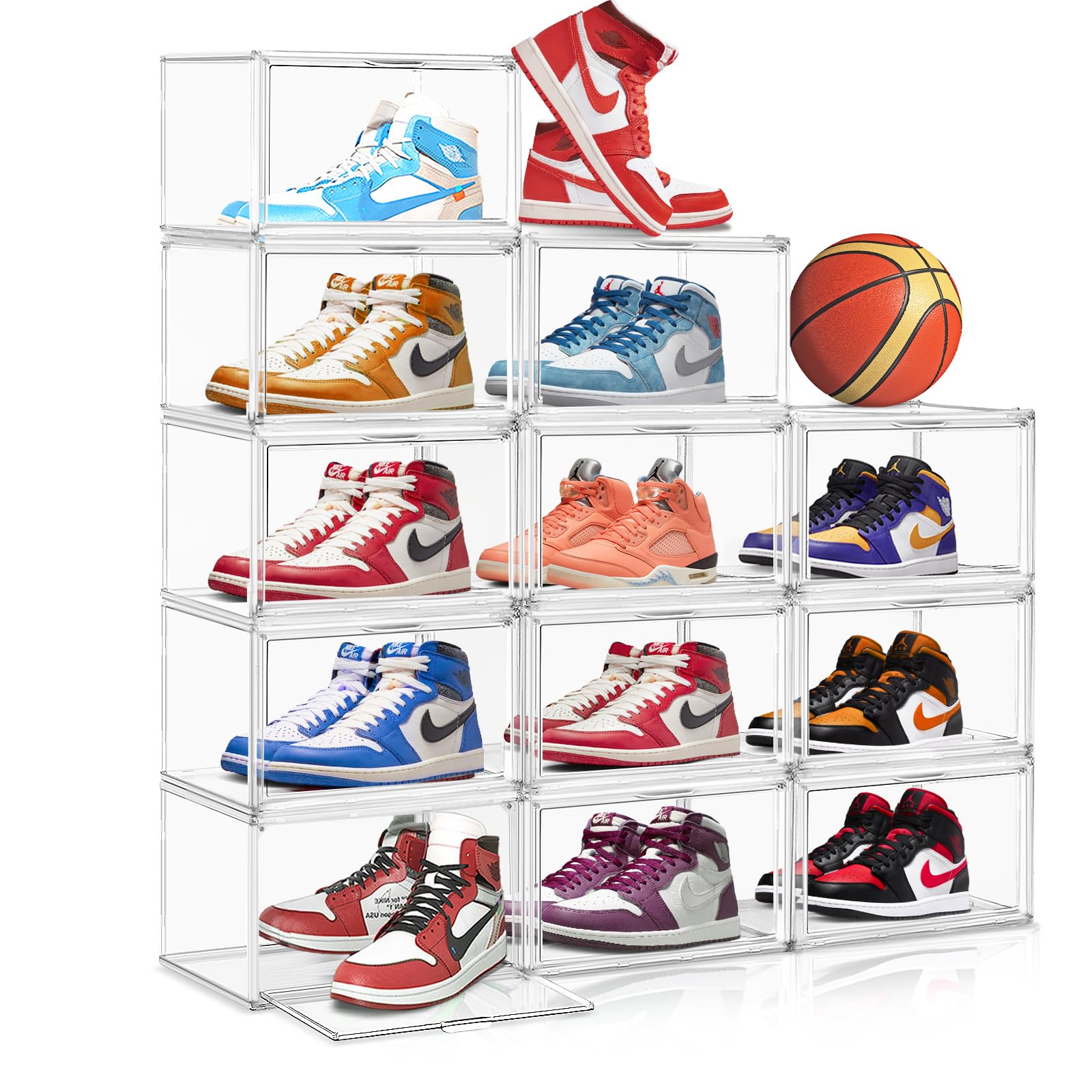 10 Pack Clear Plastic Stackable Shoe Storage Boxes with Magnetic Door - Acrylic Sneaker Display Case for Sneaker Collectors - Perfect for Closet Organization & Sneakerhead Collections