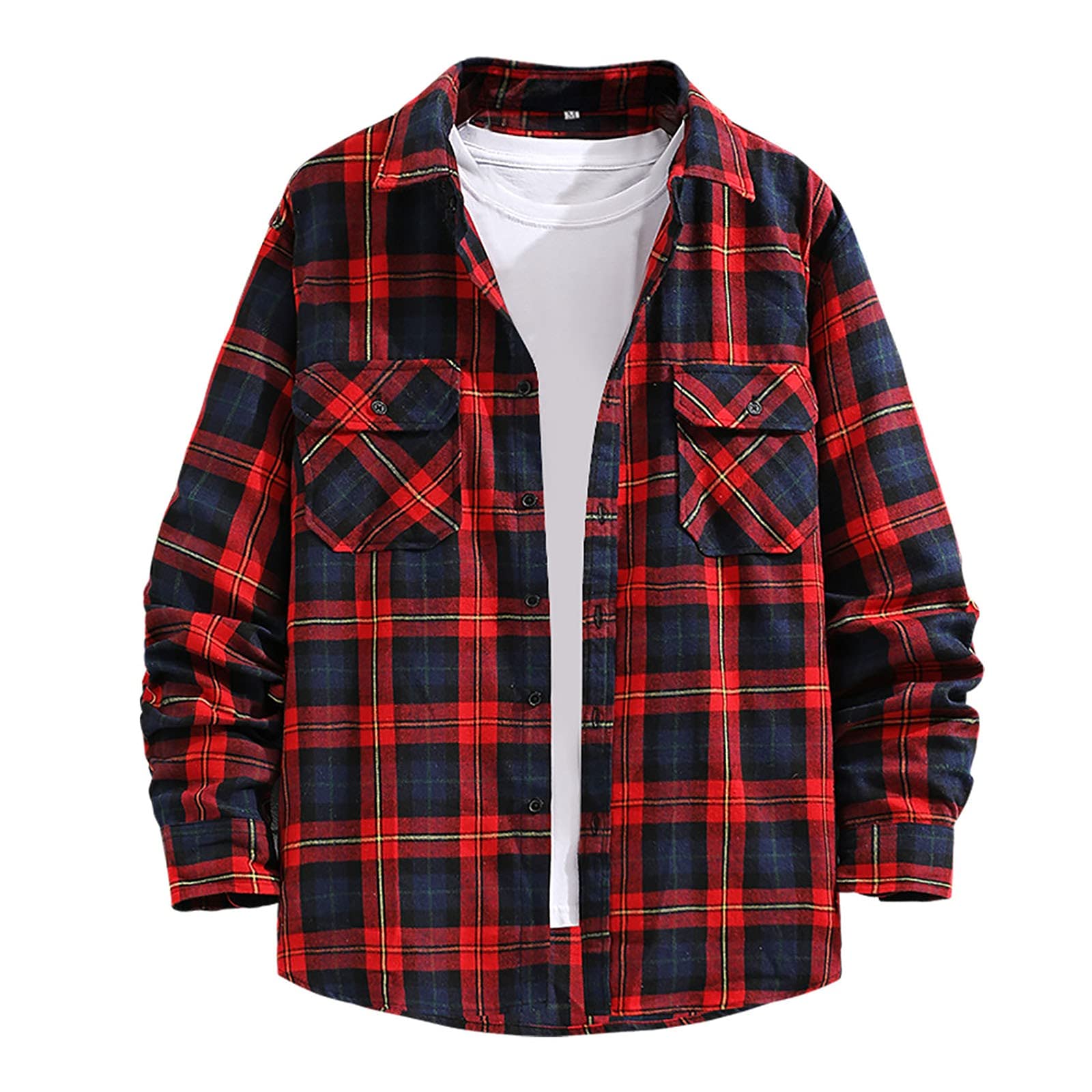 Men's Button Down Long Sleeve Flannel Shirt - Regular Fit Brushed Plaid Casual Top with Pocket - Perfect for Outdoor Adventures, Workwear & Everyday Comfort