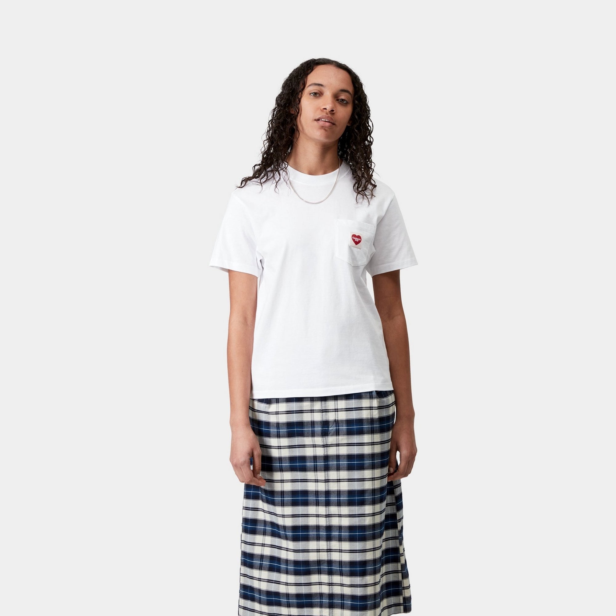 Women's Heart Print Pocket T-Shirt - Soft Cotton Casual Tee for Everyday Wear | White & Red | Perfect for Casual Outings, Dates, and Weekend Errands