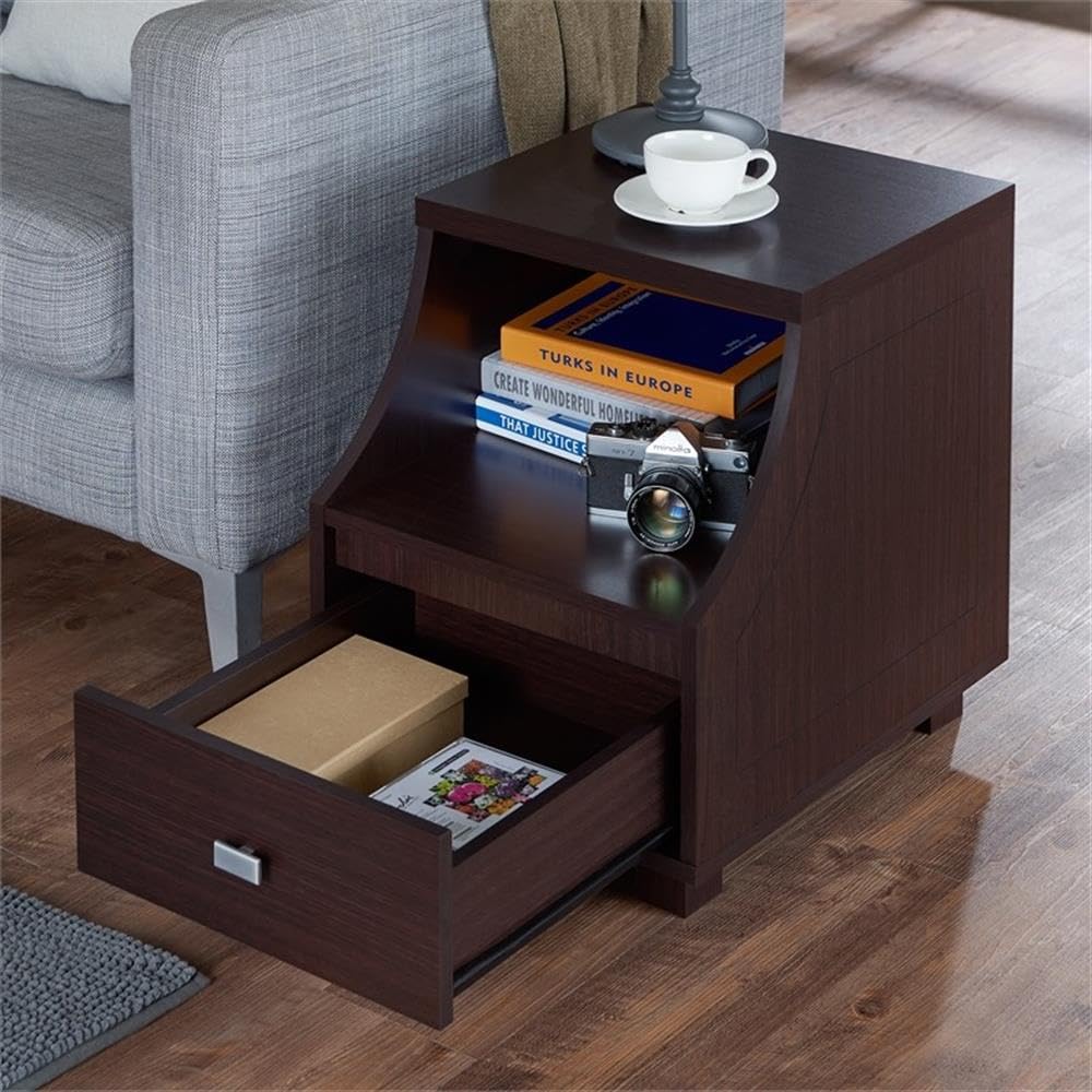Modern Walnut Wood Storage End Table Set of 2 - Home Square Moshe Nightstand for Living Room, Bedroom & Office - Side Table with Storage Shelf for Books, Lamps & Decor