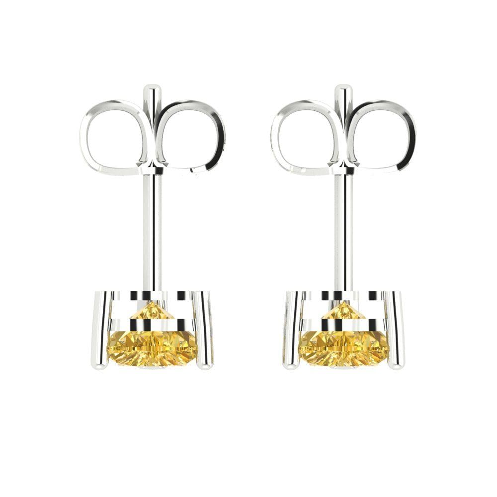 1.0 Carat Heart Cut Canary Yellow Simulated Diamond Stud Earrings in 14k White Gold - Anniversary Gift for Her, Push Back Design, Elegant & Romantic Jewelry for Weddings, Date Nights & Special Occasions