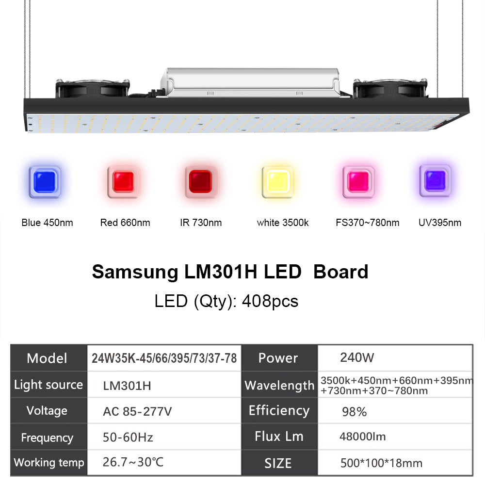 240W LED Grow Light for Plants, 3500K Full Spectrum with IR Switch, 48000lm High Output - Ideal for Indoor Gardening, Hydroponics, and Greenhouse Cultivation