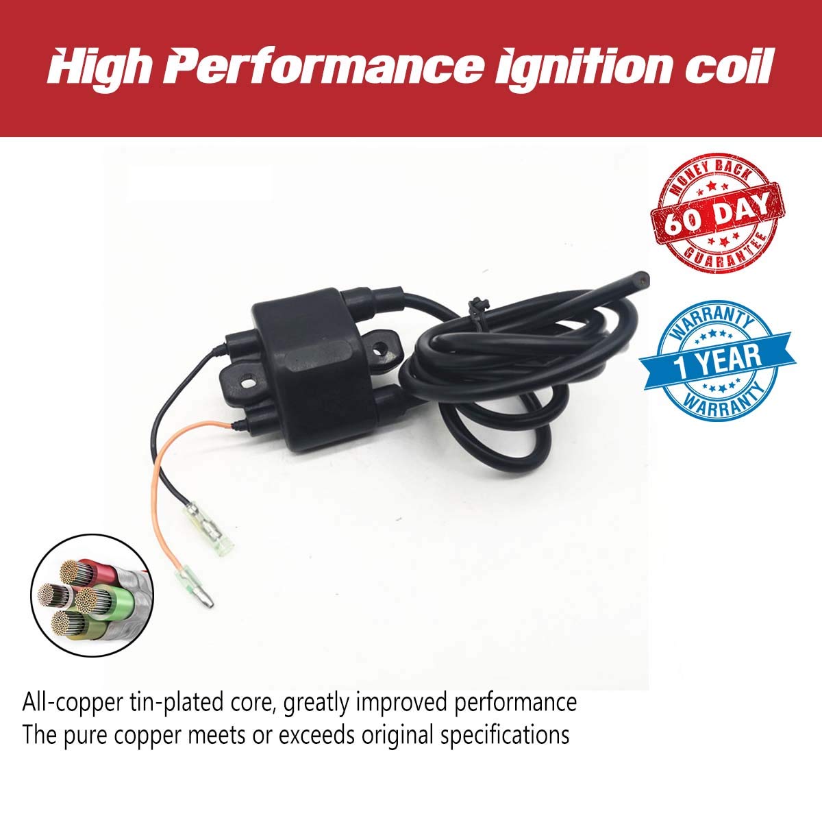 Yamaha Waverunner Ignition Coil 6R8-85570-00 62E-85570-00 Replacement for Super Jet 650 700 701 (1992-2013) WaveBlaster WaveRaider - High Performance Spark Plug Coil for Smooth Engine Start & Watercraft Maintenance