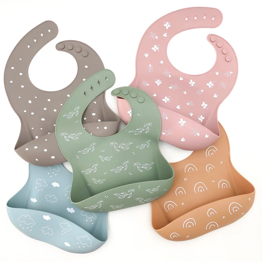 One Chew Three Silicone Catch Bib - Waterproof Baby Feeding Bib with Deep Food Pocket for Mess-Free Meals - Perfect for Infants & Toddlers at Home, Restaurants or Daycare