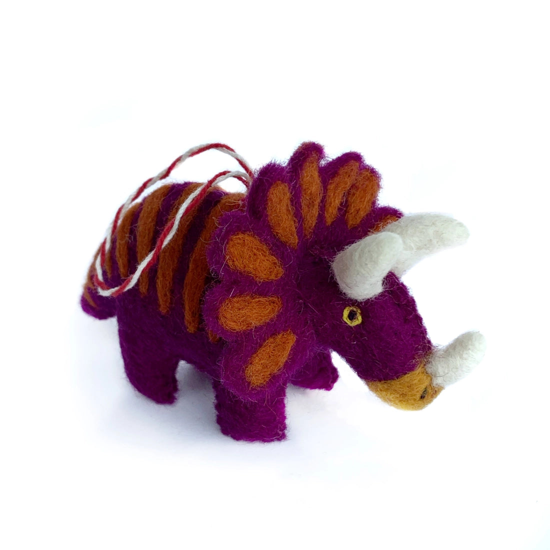 Purple Triceratops Dinosaur Felt Ornament - Handmade Holiday Decor for Christmas Tree, Gift, Party & Home Decoration