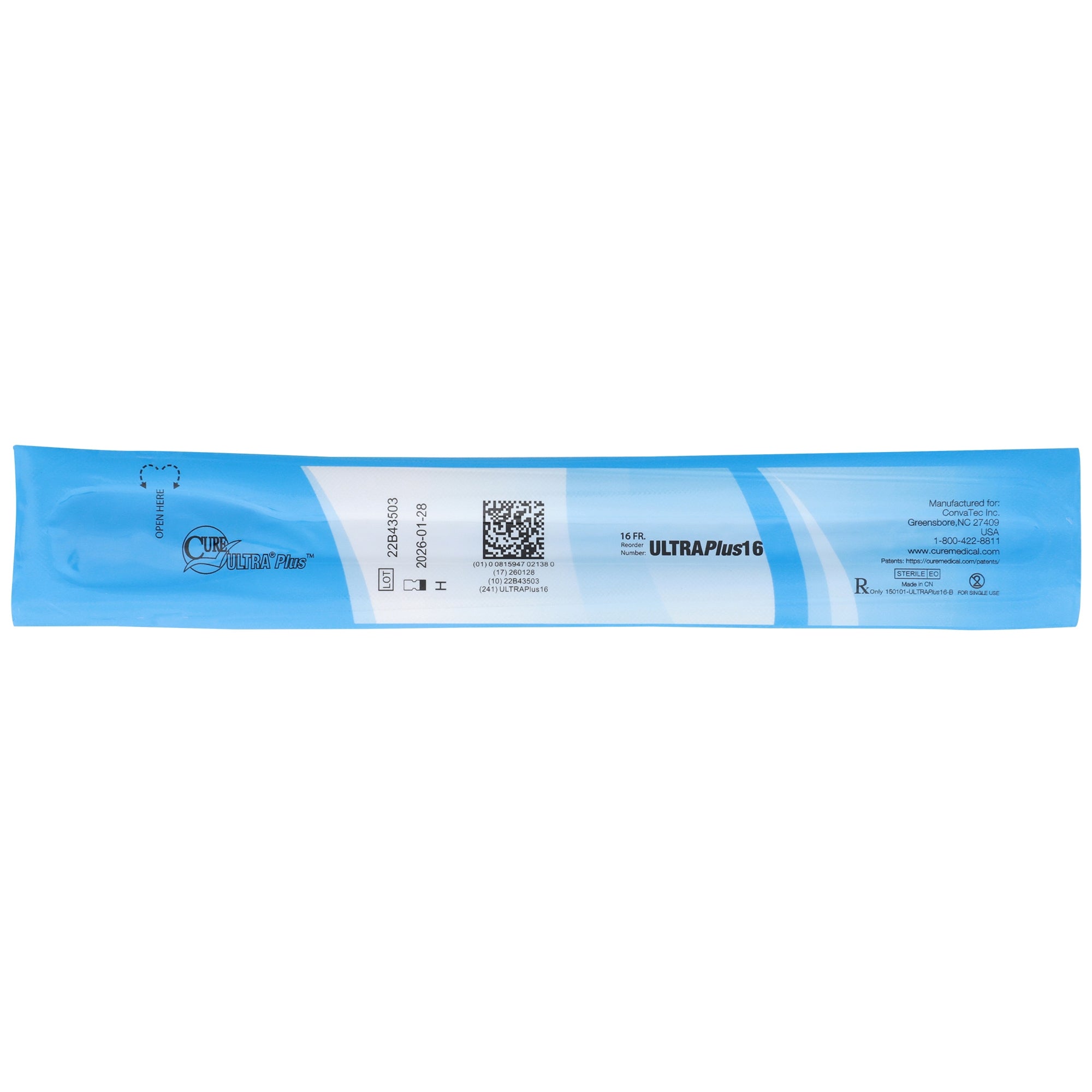 Convatec Cure Ultra Plus Catheter - 8 Female Straight Tip 16FR - Ideal for Comfortable and Hygienic Intermittent Catheterization at Home or Travel