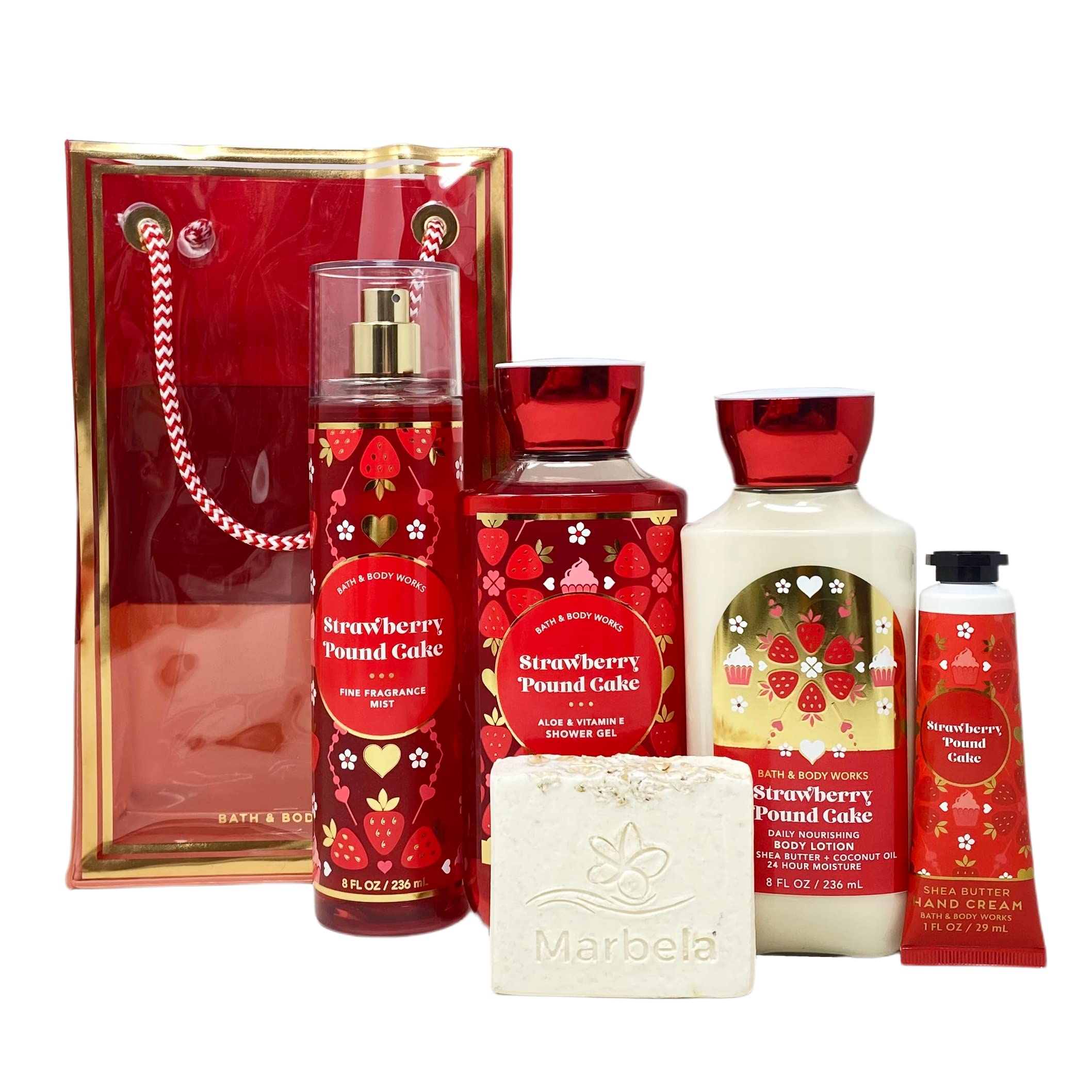 Bath & Body Works Strawberry Pound Cake Gift Set - Fragrance Mist, Shower Gel, Body Lotion & Hand Cream with Himalayan Salt Soap | Full Size Luxury Bath & Body Care for Women | Perfect for Self-Care, Gifts & Spa Days