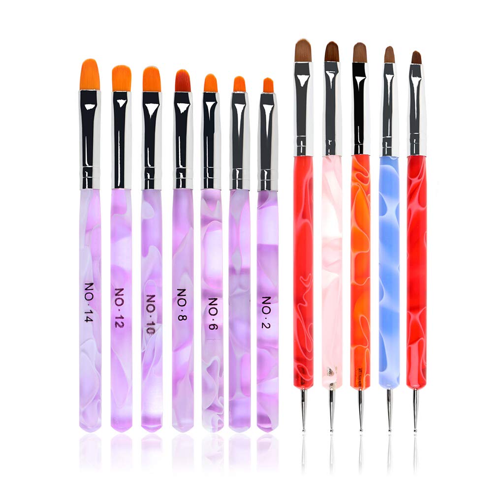 ANGNYA Professional 12Pcs Nail Art Brushes Set with Gel Nail Brushes & Dotting Tools - Perfect for Acrylic, Gel Nails, Nail Art Design & DIY Manicure at Home or Salon