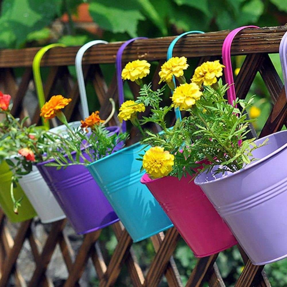 LOVOUS 12pcs 6-inch Hanging Planters - Metal Flower Pots for Balcony Railing, Garden Fence & Indoor Decor | Durable Iron Herb Planters with Hanging Buckets | Perfect for Home, Patio, and Outdoor Gardening
