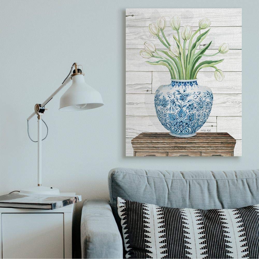 Stupell Industries Fresh White Tulips on Blue Floral Vase Canvas Wall Art - 36