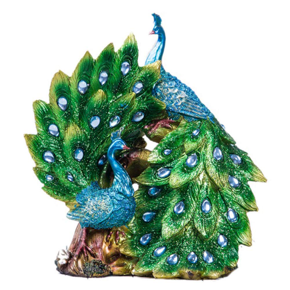 DSZXHN Resin Green Peacock Statue - Handcrafted European Style Home Decor Sculpture for Living Room, Office & Indoor Spaces | Elegant Desktop Art Décor & Gift Idea